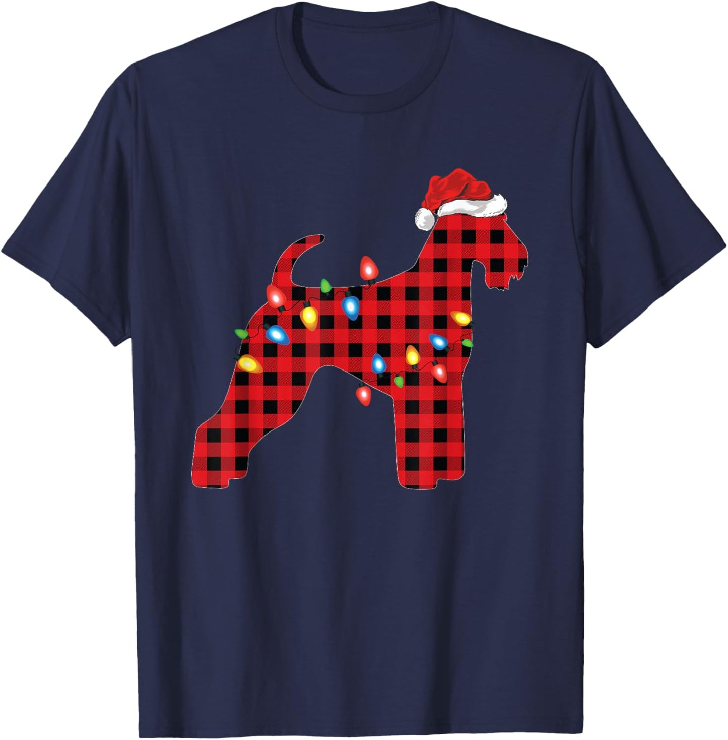 Red Buffalo Plaid Santa Airedale Terrier Christmas Pajama T-Shirt - T-Shirt | Navy