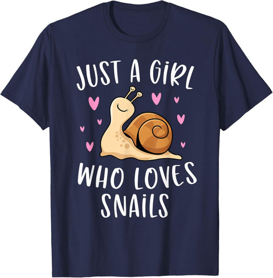 Cute Snail Shirt for Girls Just A Girl Who Loves Snails T-Shirt - T-Shirt | Navy