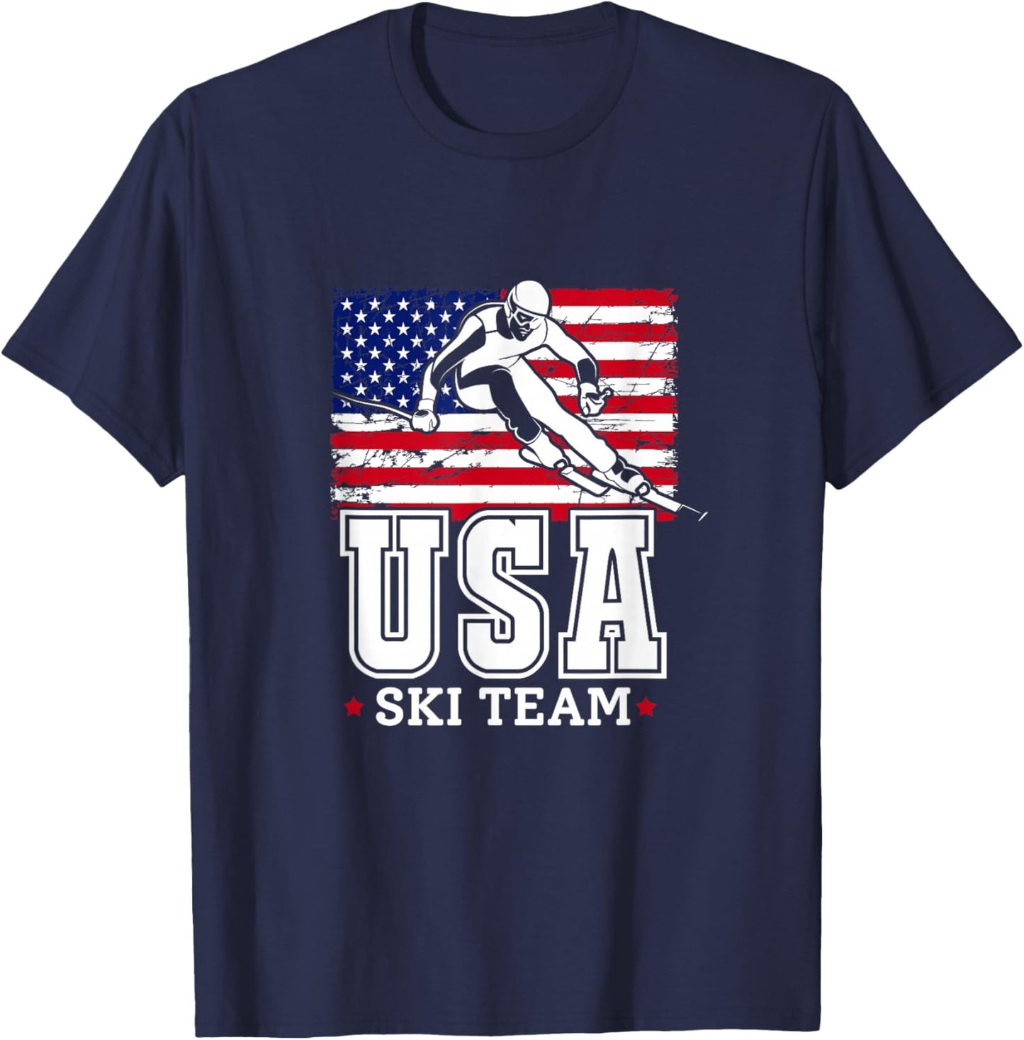 USA Ski Team American Flag Skiing Skier T-Shirt - T-Shirt | Navy
