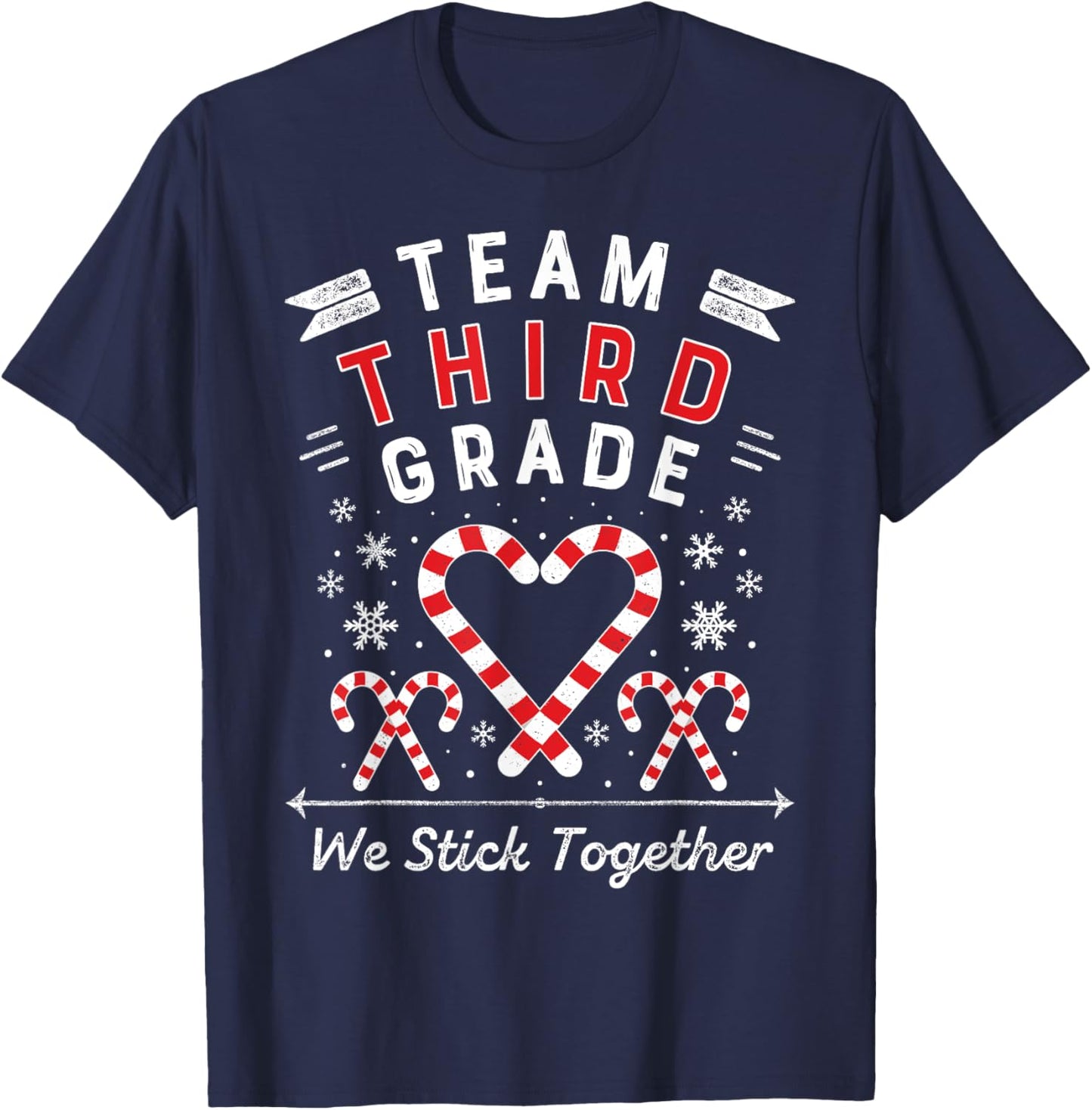 Team Third Grade Christmas Candy Cane Heart Xmas 3rd Teacher Women Kids T-Shirt - T-Shirt | Navy
