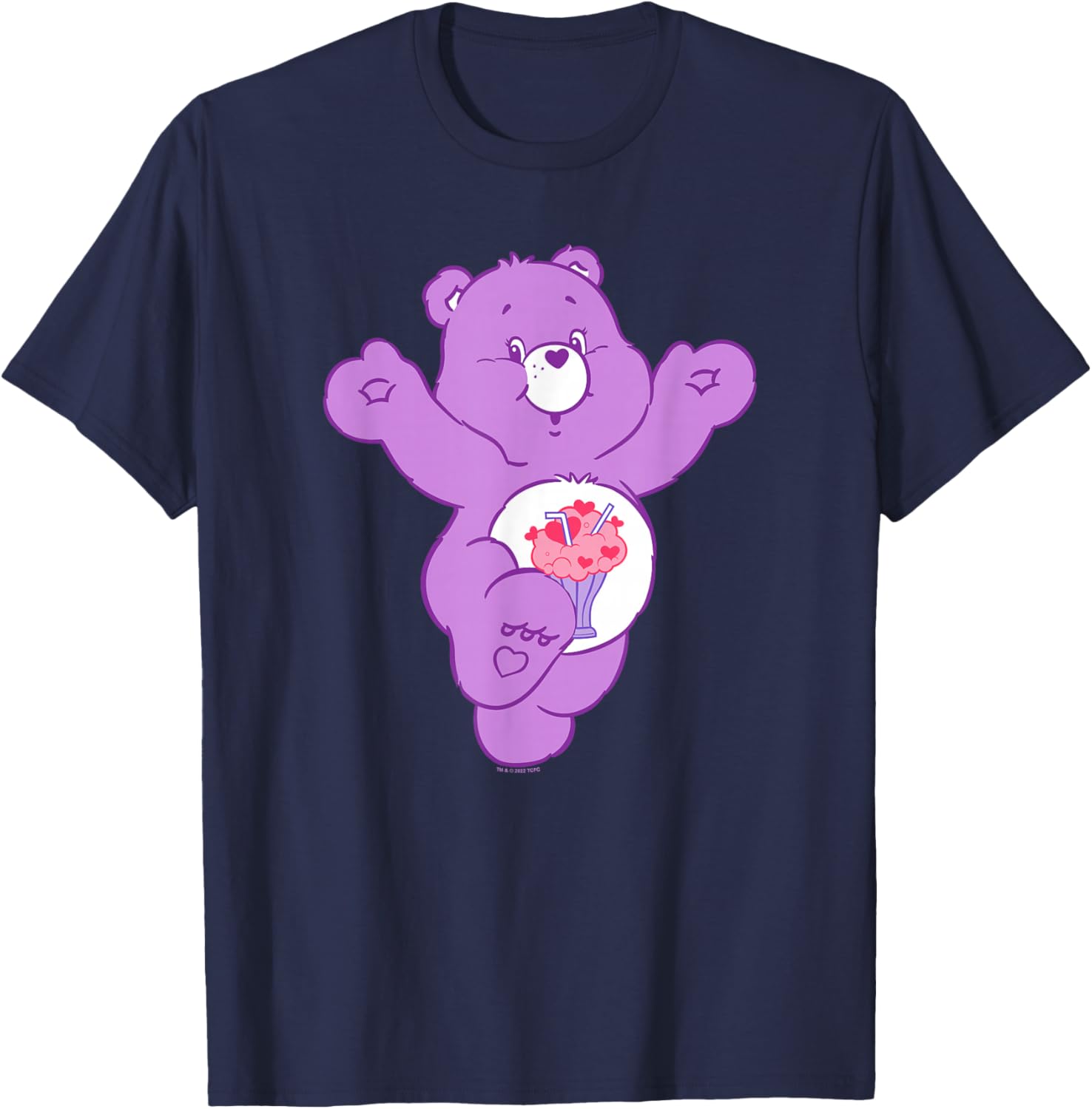 Care Bears Share Bear Milkshake Belly Badge Portrait T-Shirt - T-Shirt | Navy