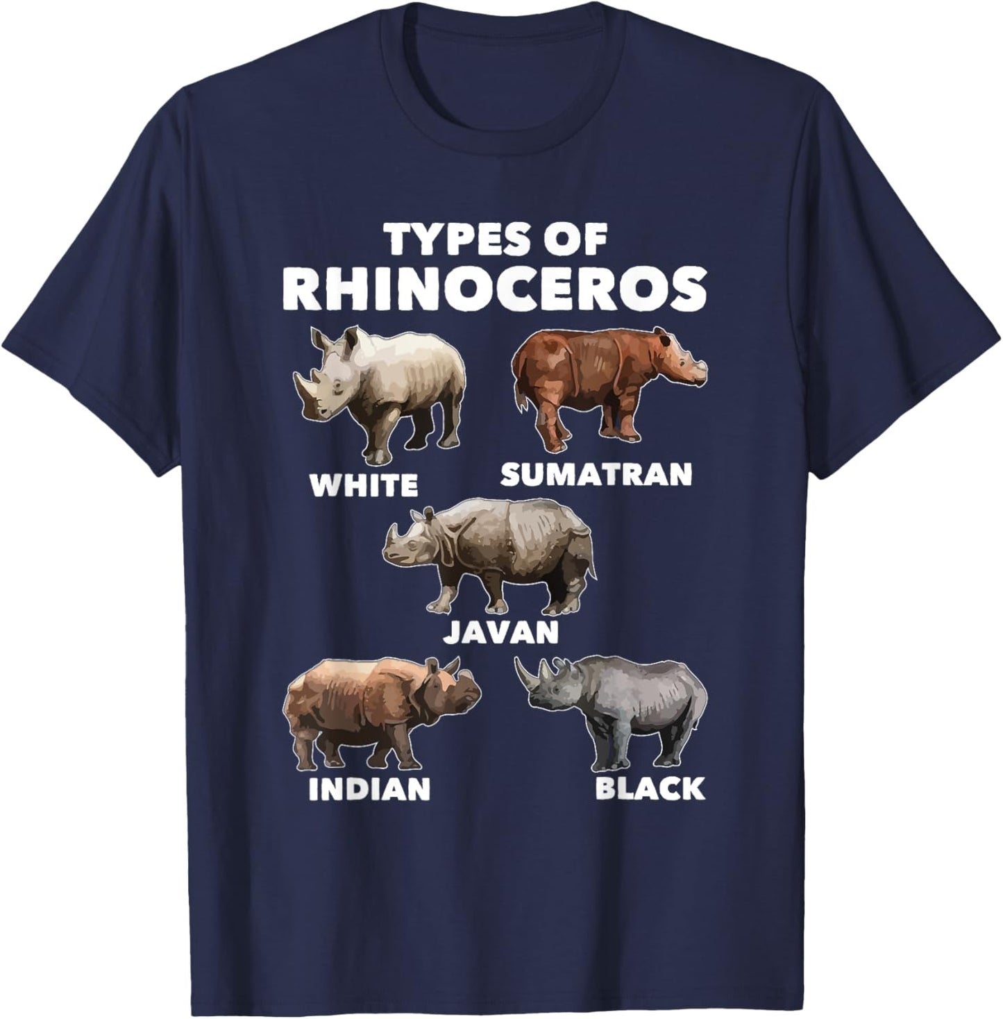 Types Of Rhinoceros - Rhino Safari Lover Zookeeper Zoologist T-Shirt - T-Shirt | Navy