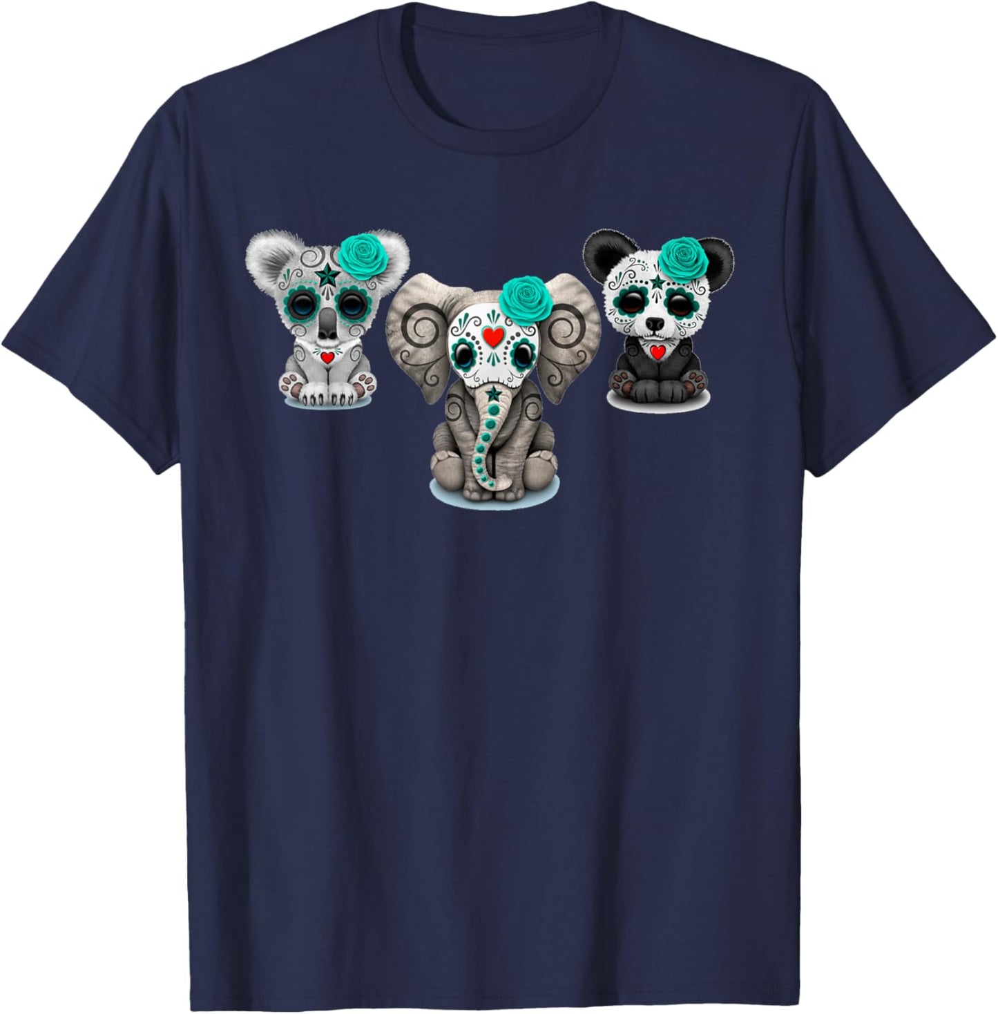 Cute Sugar Skull Animals Halloween T-Shirt - T-Shirt | Navy