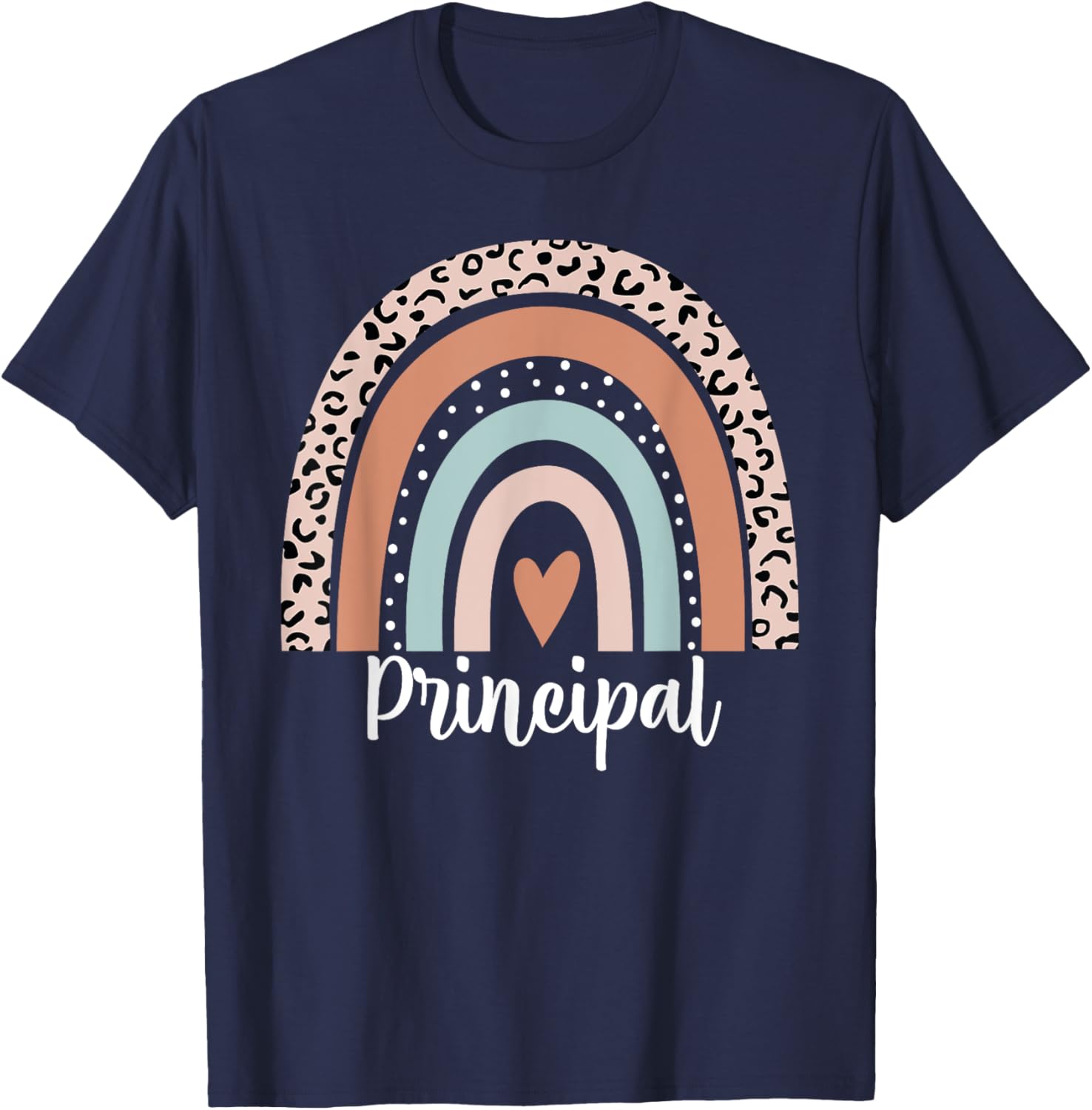 Principal Rainbow Leopard Funny Principal Appreciation T-Shirt - T-Shirt | Navy