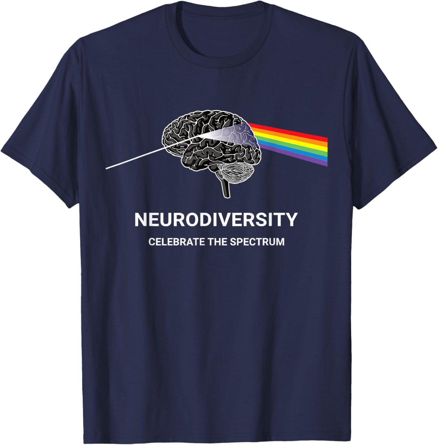 Neurodiversity Autism Spectrum ASD ADHD Rainbow Brain T-Shirt - T-Shirt | Navy