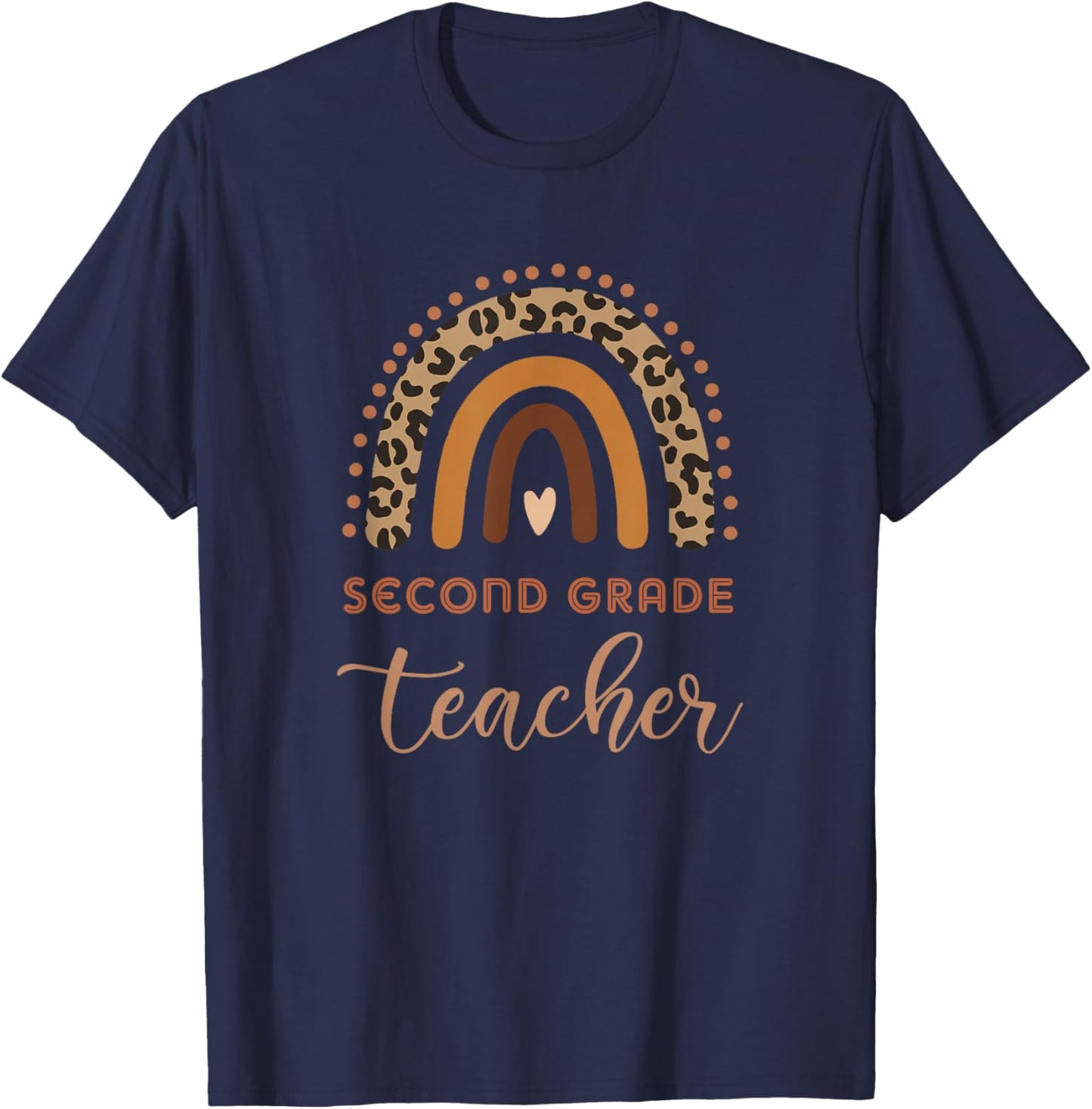 Boho Rainbow Second Grade Teachers 2nd Grade Cheetah Print T-Shirt - T-Shirt | Navy