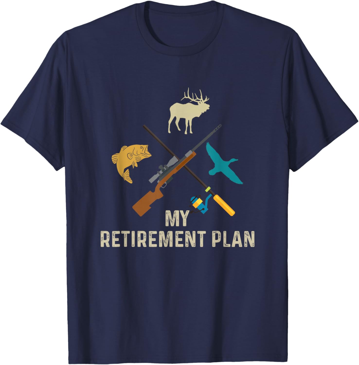 Fishing Hunting Retirement Plan Vintage Retired Hunter T-Shirt - T-Shirt | Navy