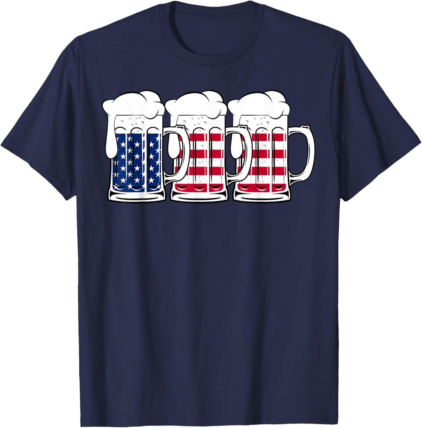 Beer USA Flag Merica Drinking American Men Women 4th of July T-Shirt - T-Shirt | Navy