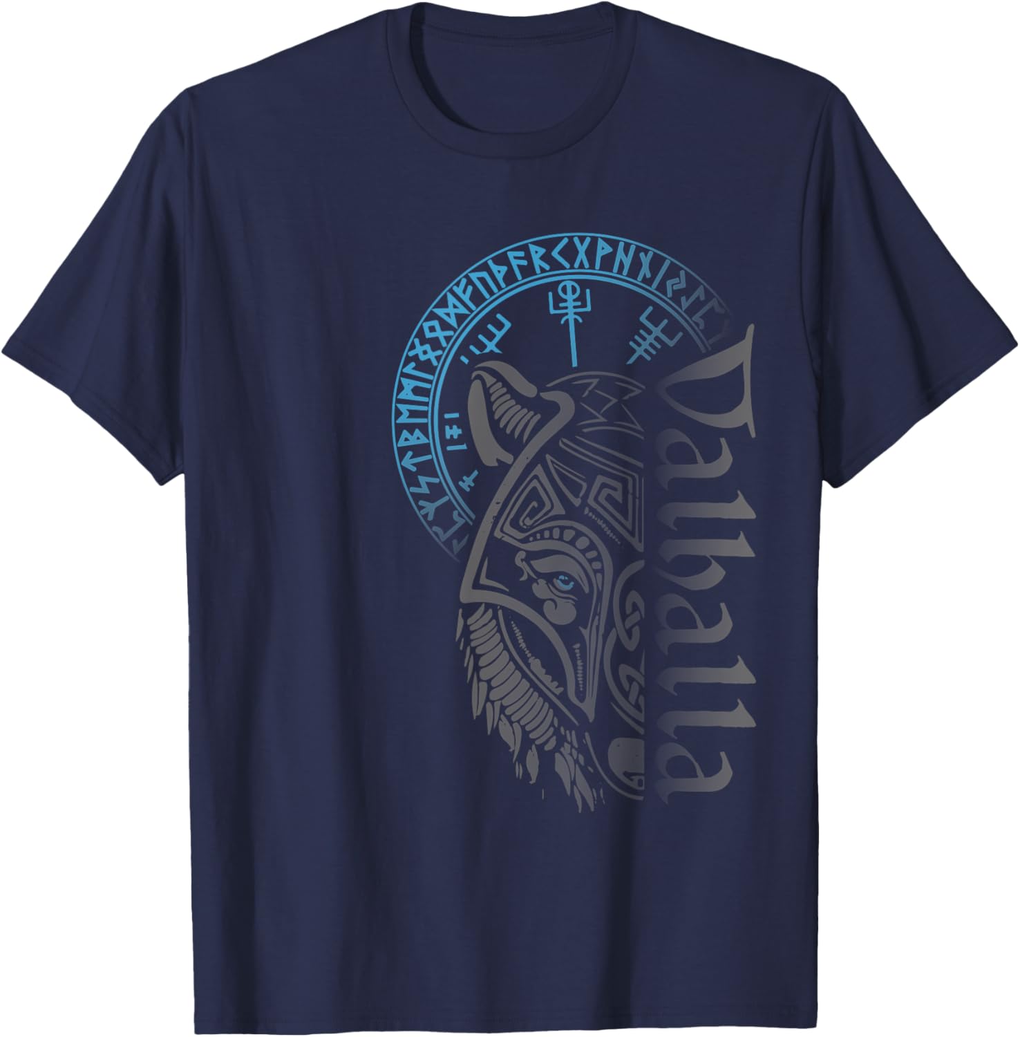 Walhalla Wolf Mask Odin Runes Nordic Compass Viking T-Shirt - T-Shirt | Navy