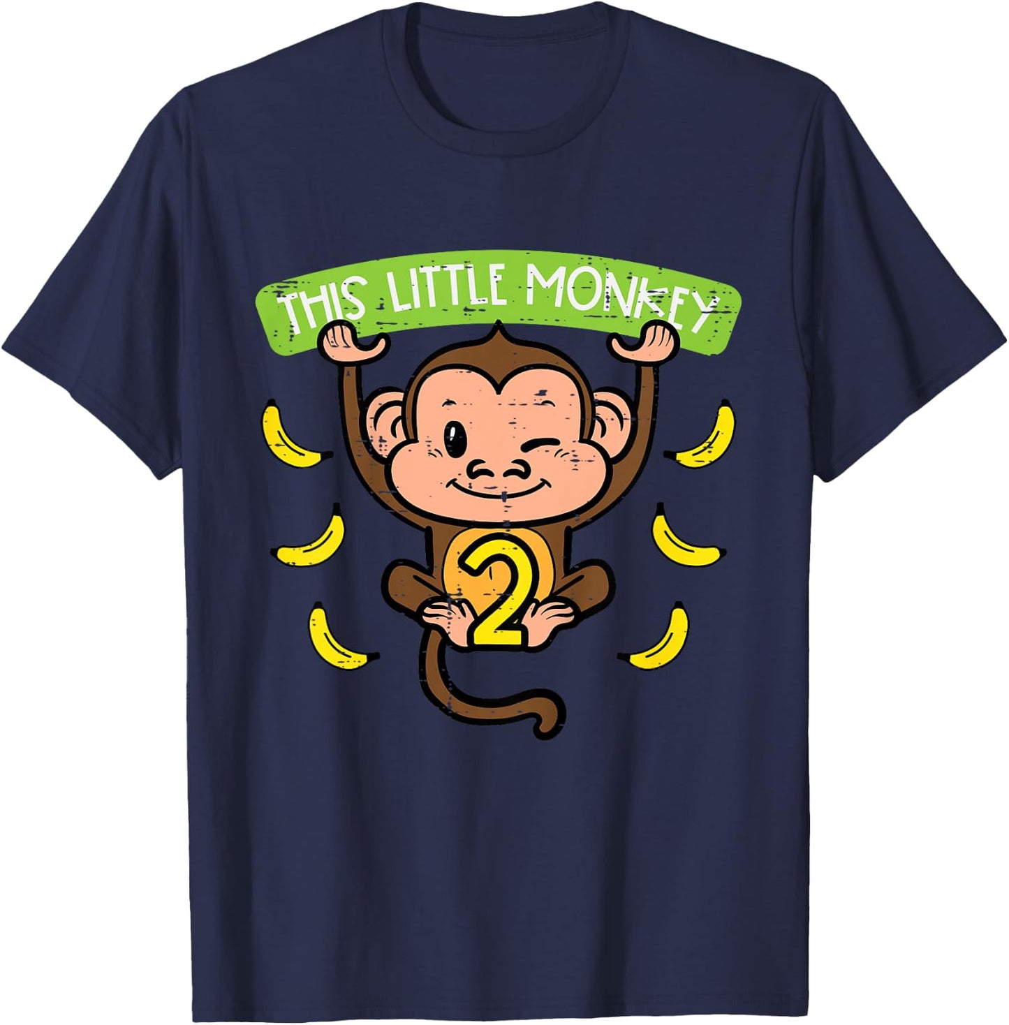 2nd Birthday This Little Monkey 2 Years Old Boys Girls Kids T-Shirt - T-Shirt | Navy