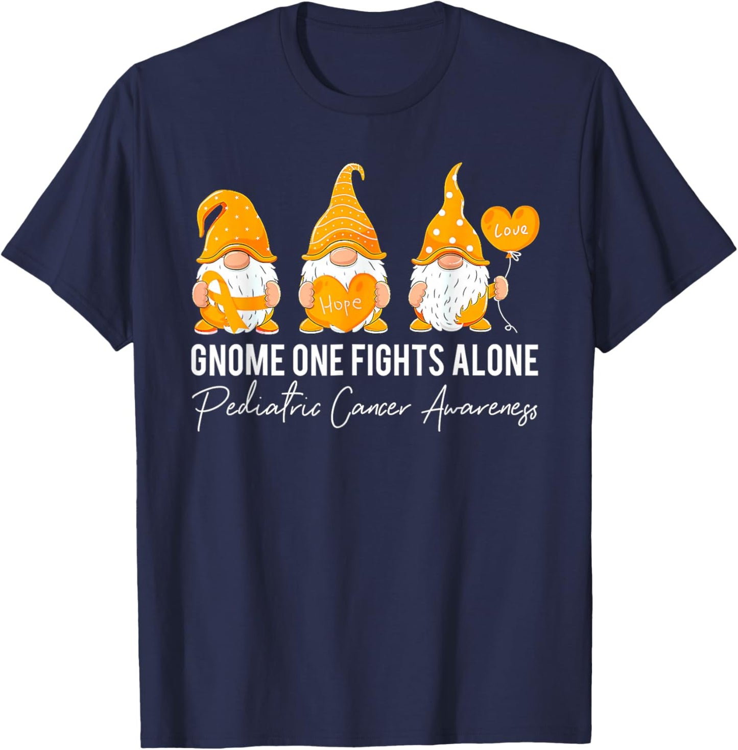 Gnome Fights Pediatric Cancer Awareness Yellow Ribbon T-Shirt - T-Shirt | Navy