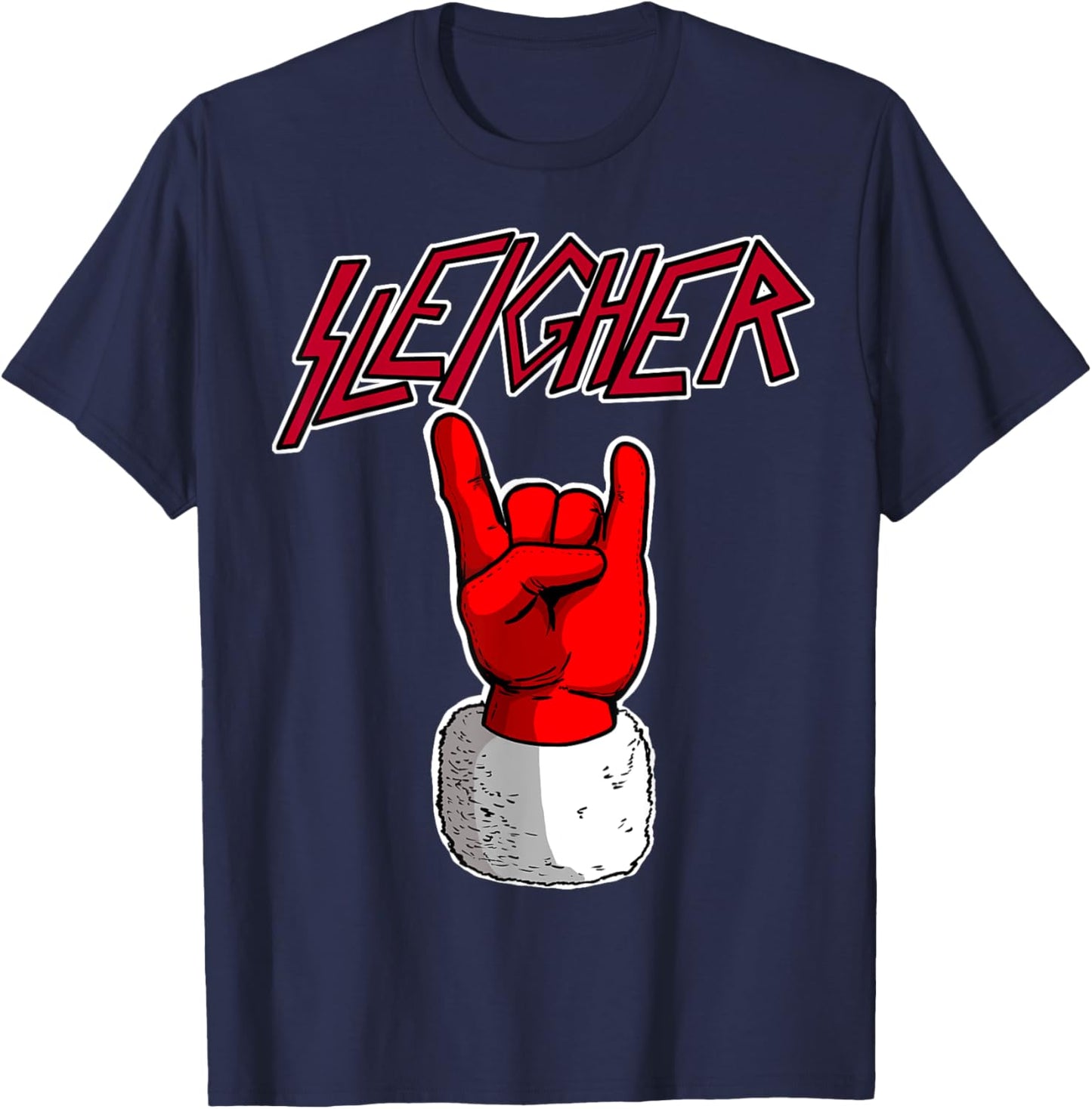 Sleigher Santa Claus Metal Christmas funny Hail Santa T-Shirt - T-Shirt | Navy