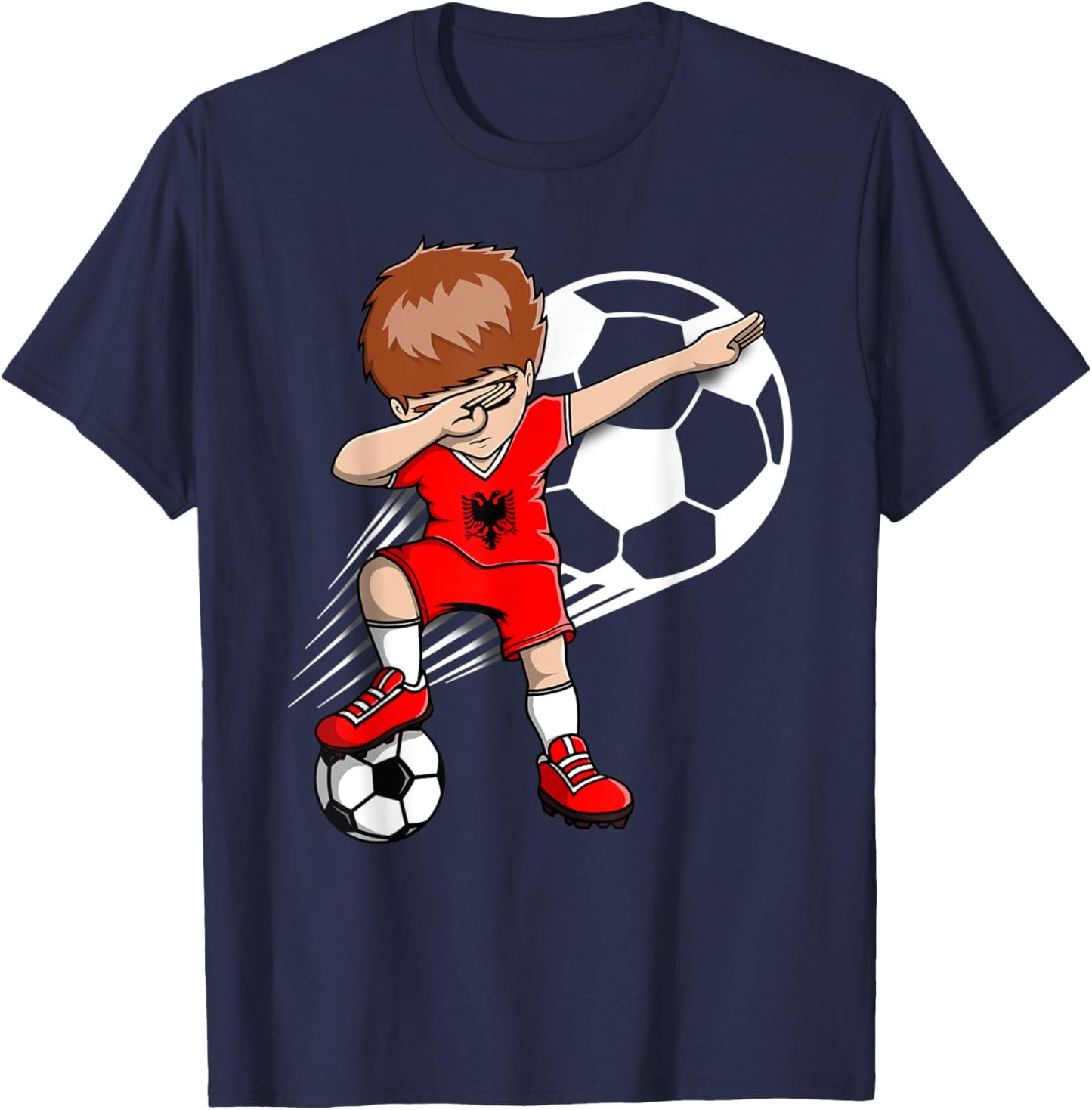 Dabbing Soccer Boy - Albania Jersey Albanian Football Fans T-Shirt - T-Shirt | Navy