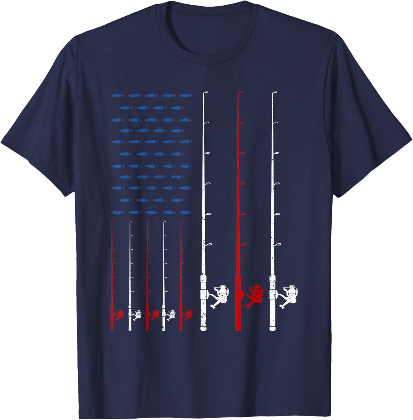 Fishing Rods American Flag T-Shirt - T-Shirt | Navy