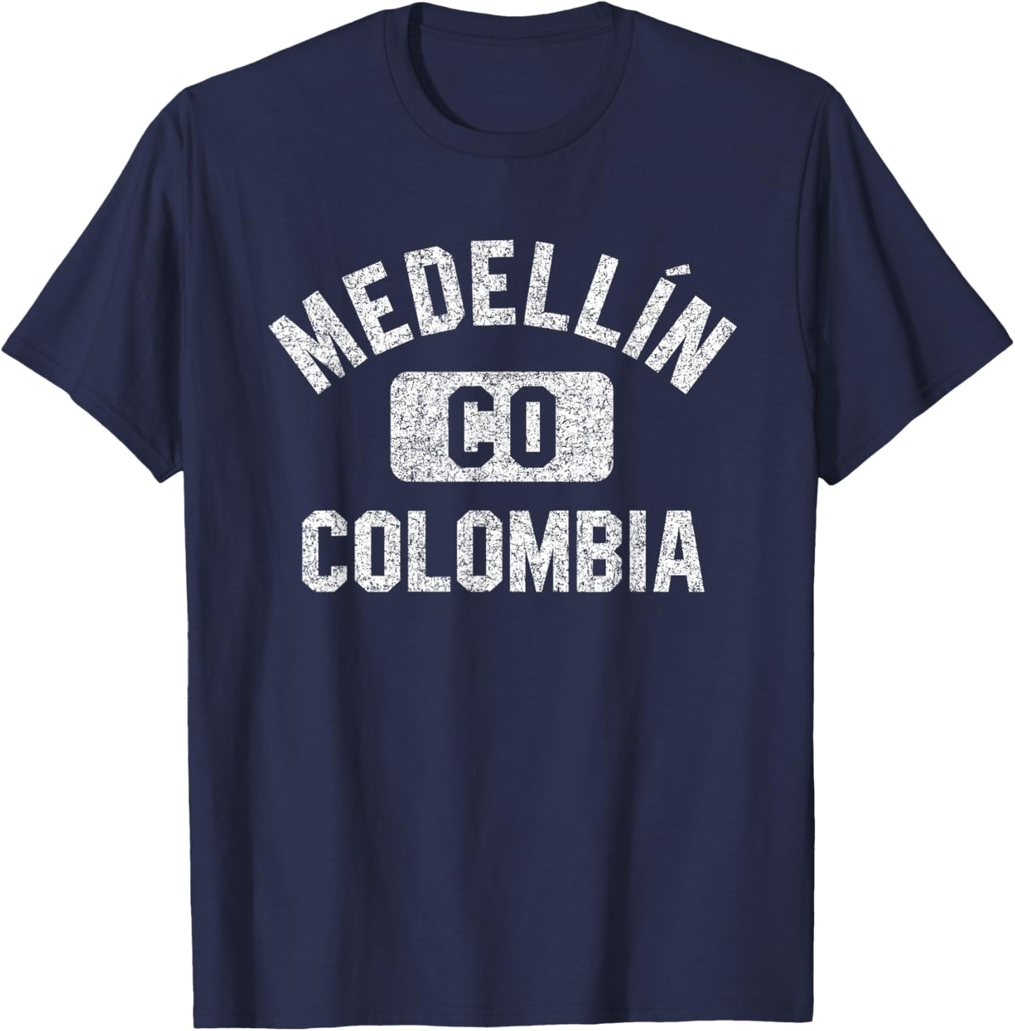 Medellin Colombia Gym Style Distressed White Print T-Shirt - T-Shirt | Navy