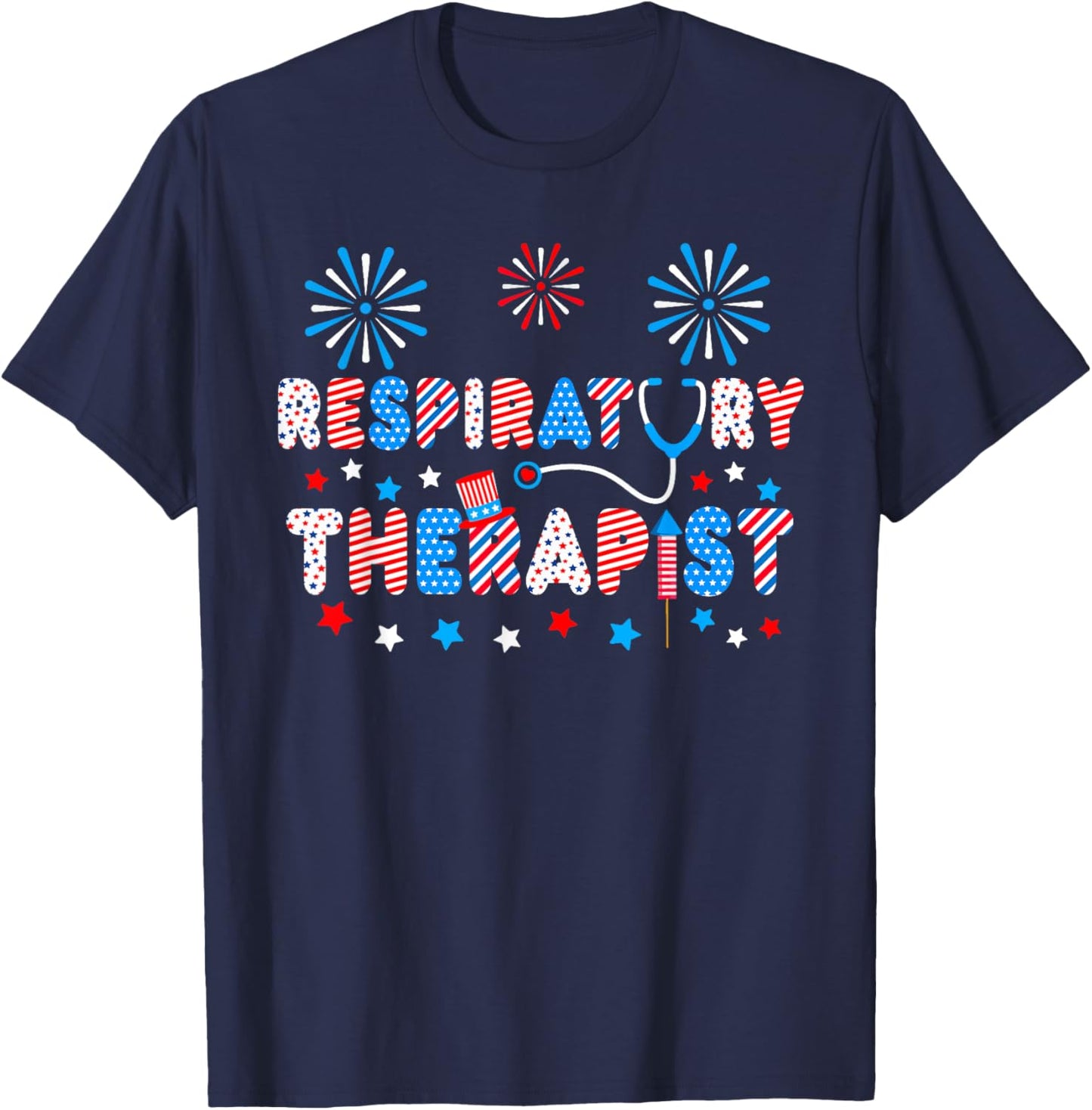 LOVE 4th Of July Stethoscope Respiratory Therapist RT Men T-Shirt - T-Shirt | Navy