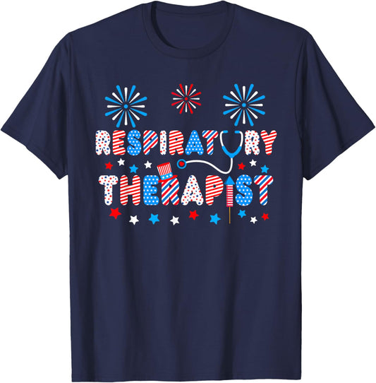LOVE 4th Of July Stethoscope Respiratory Therapist RT Men T-Shirt - T-Shirt | Navy