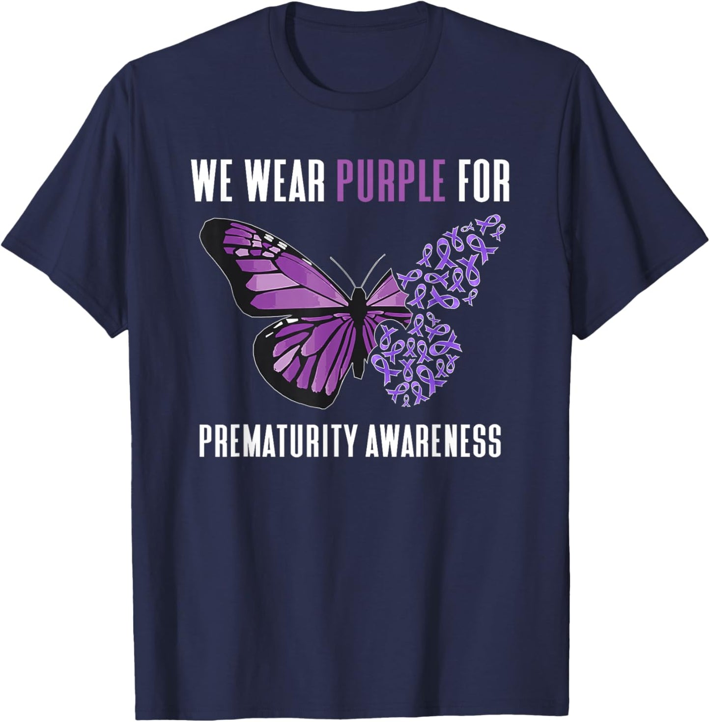 We Wear Purple Prematurity Awareness Nicu Dad Preemie Mom T-Shirt - T-Shirt | Navy