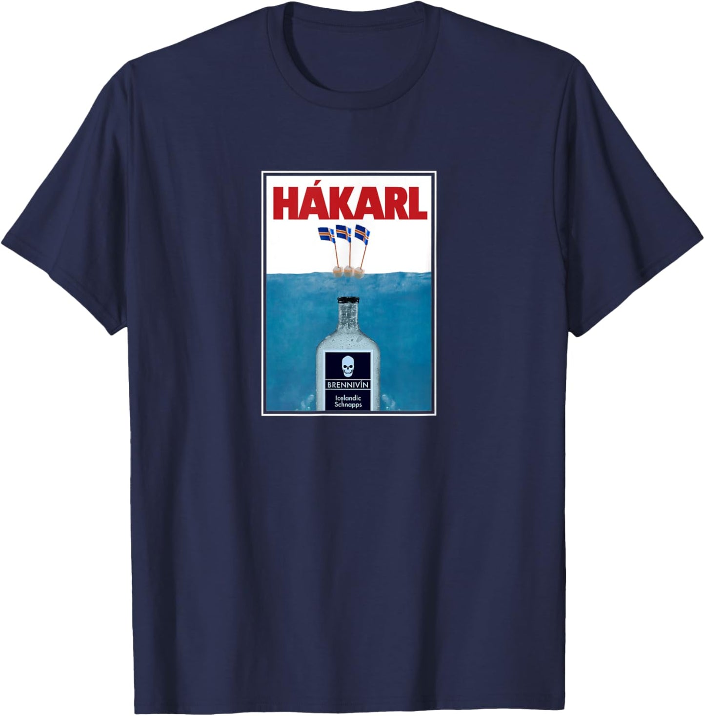 Hakarl Iceland Shark Brennivín Shot Viking Foodie T-Shirt - T-Shirt | Navy