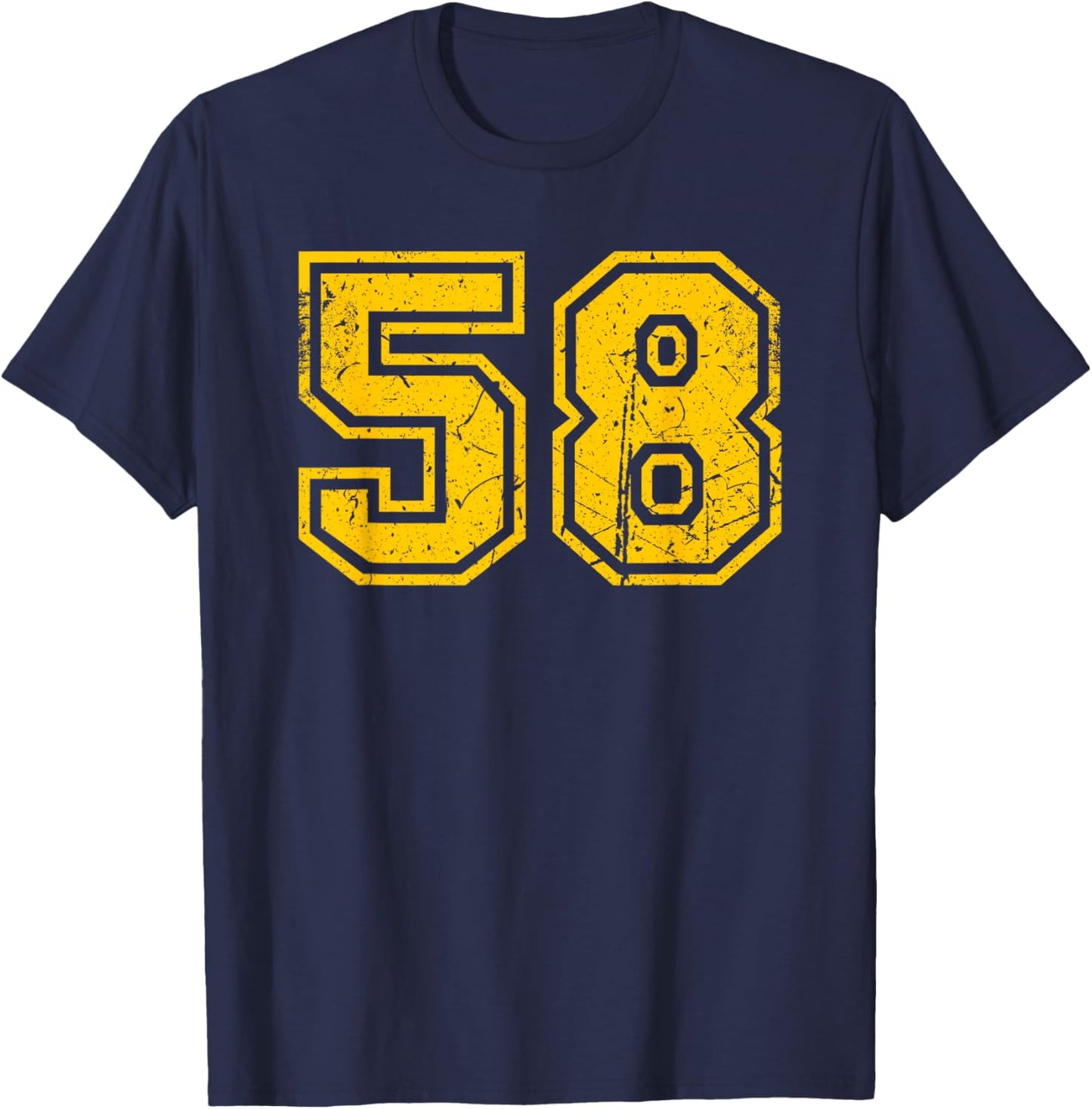 Number #58 Sport Yellow Vintage Number T-Shirt - T-Shirt | Navy