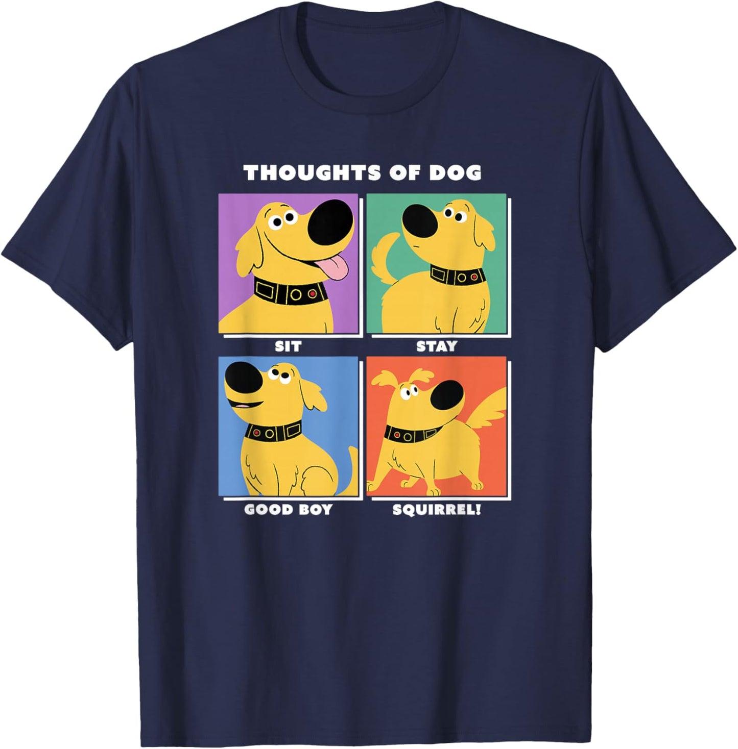 Disney Pixar Up Dug Thoughts of Dog Expressions Box Up Small T-Shirt - T-Shirt | Navy