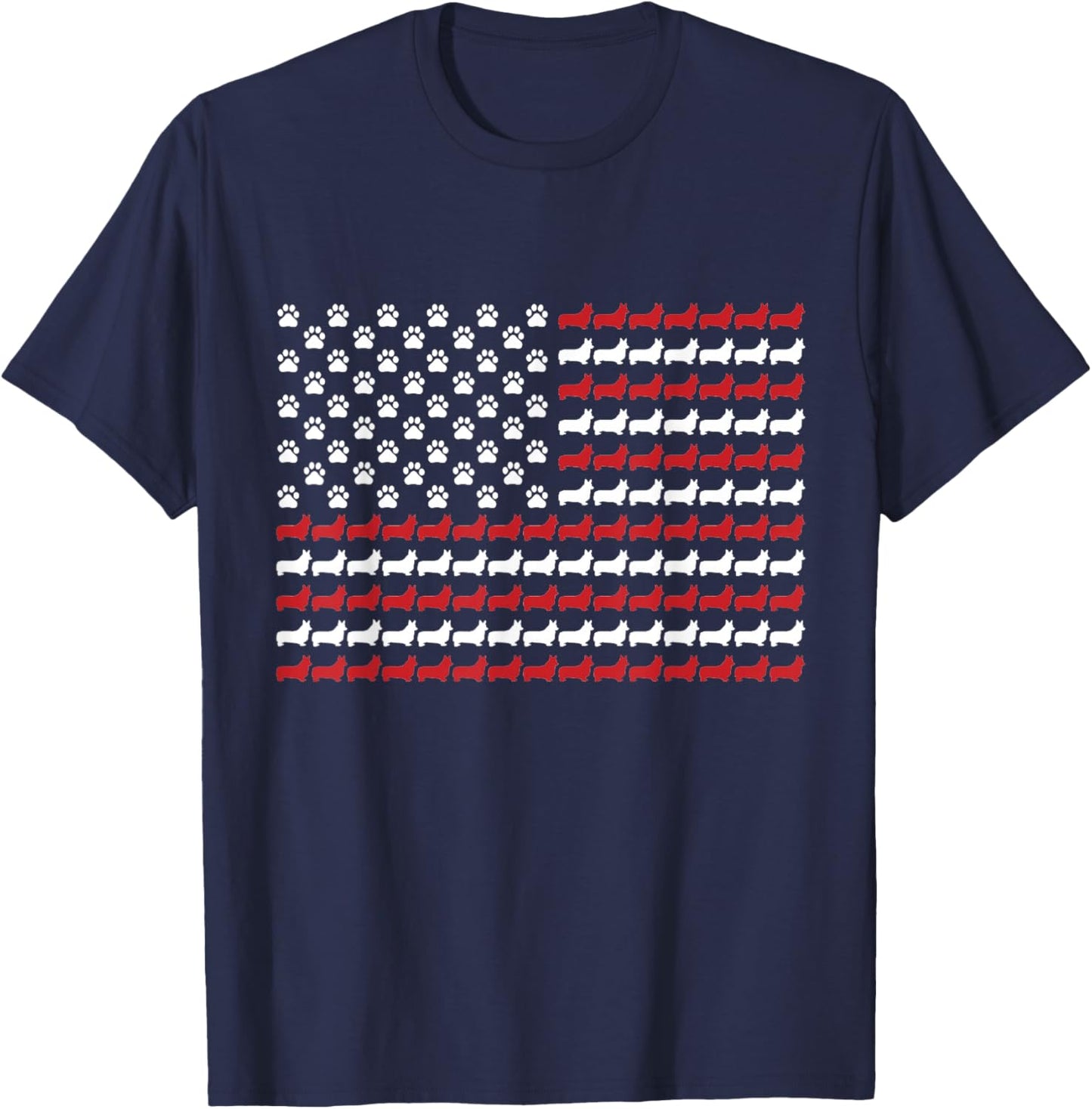 Corgi 4th of July Dog Paw Print American Flag T-Shirt - T-Shirt | Navy