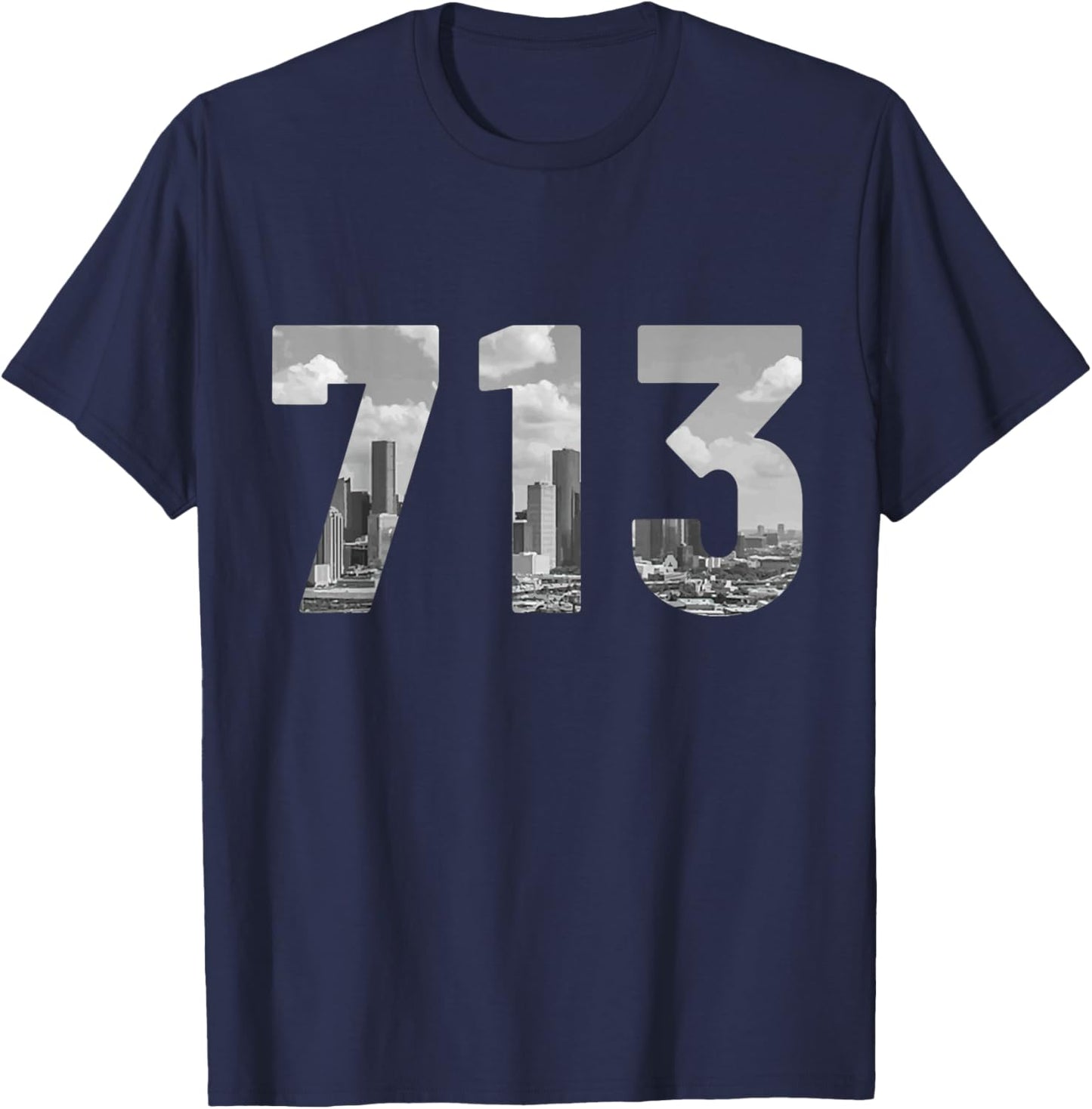 Houston 713 Area Code Skyline Texas Pride Vintage T-Shirt - T-Shirt | Navy