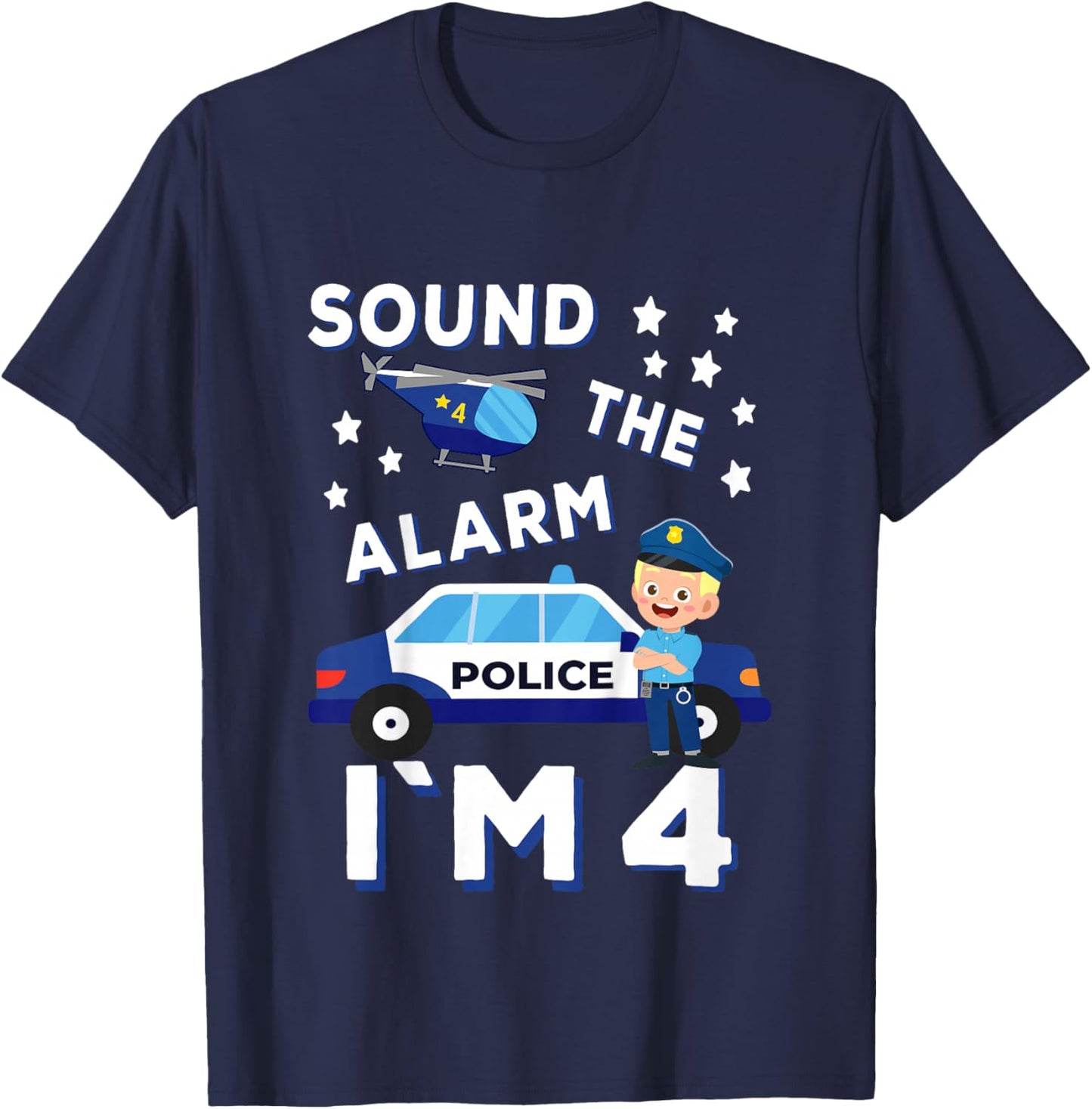Kids Police Car 4th Birthday Party Kids Police Boys T-Shirt - T-Shirt | Navy