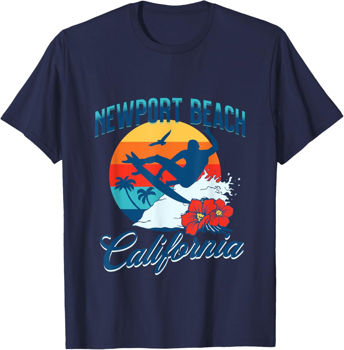 Newport Beach California Surf Summer Vacation Vintage T-Shirt - T-Shirt | Navy