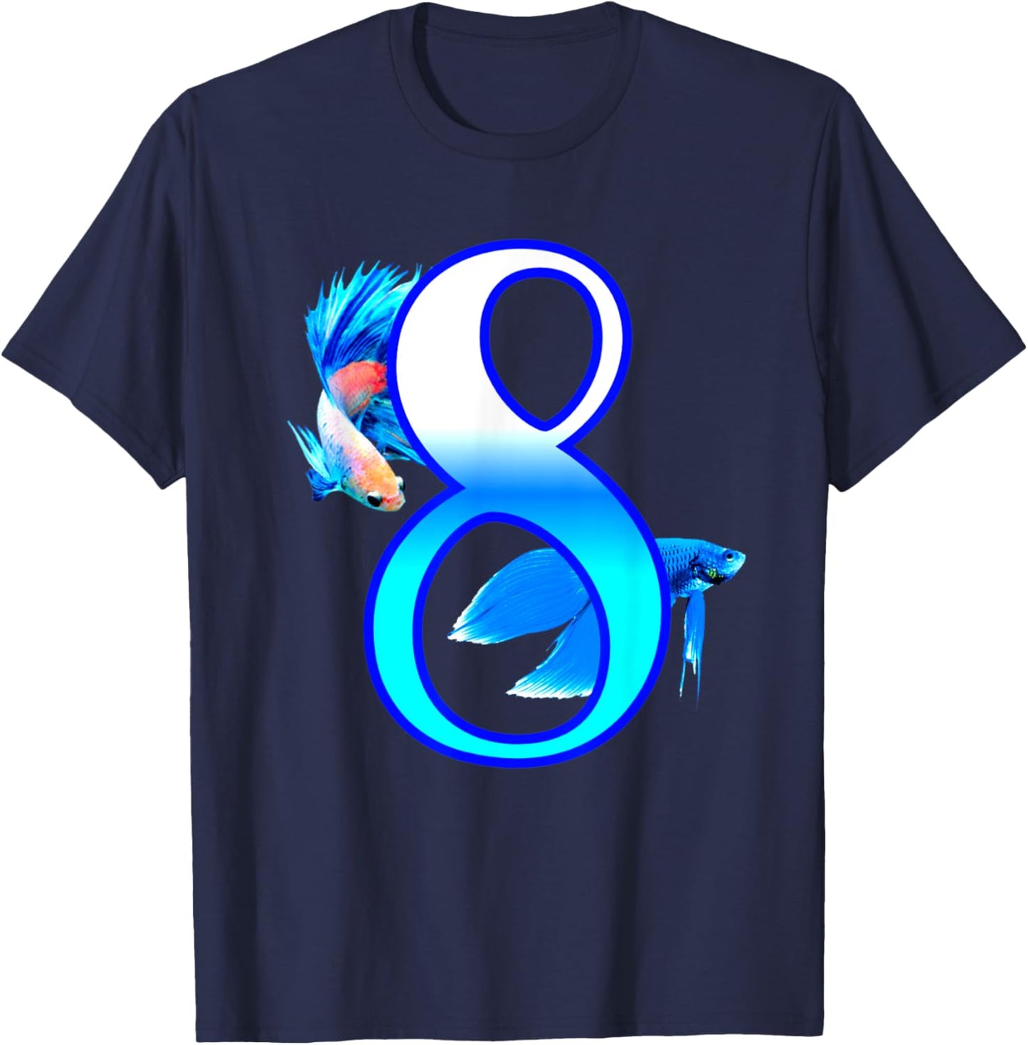 Kids Age 8 Birthday Betta Fish Aquarium Fish Boys Girls Fish T-Shirt - T-Shirt | Navy