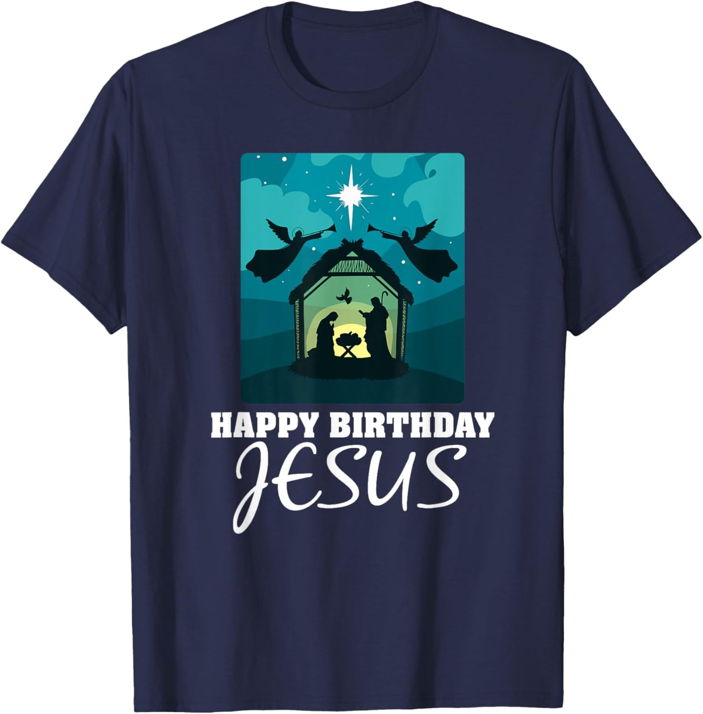 Happy Birthday Jesus - Christmas Advent Nativity Scene North T-Shirt - T-Shirt | Navy