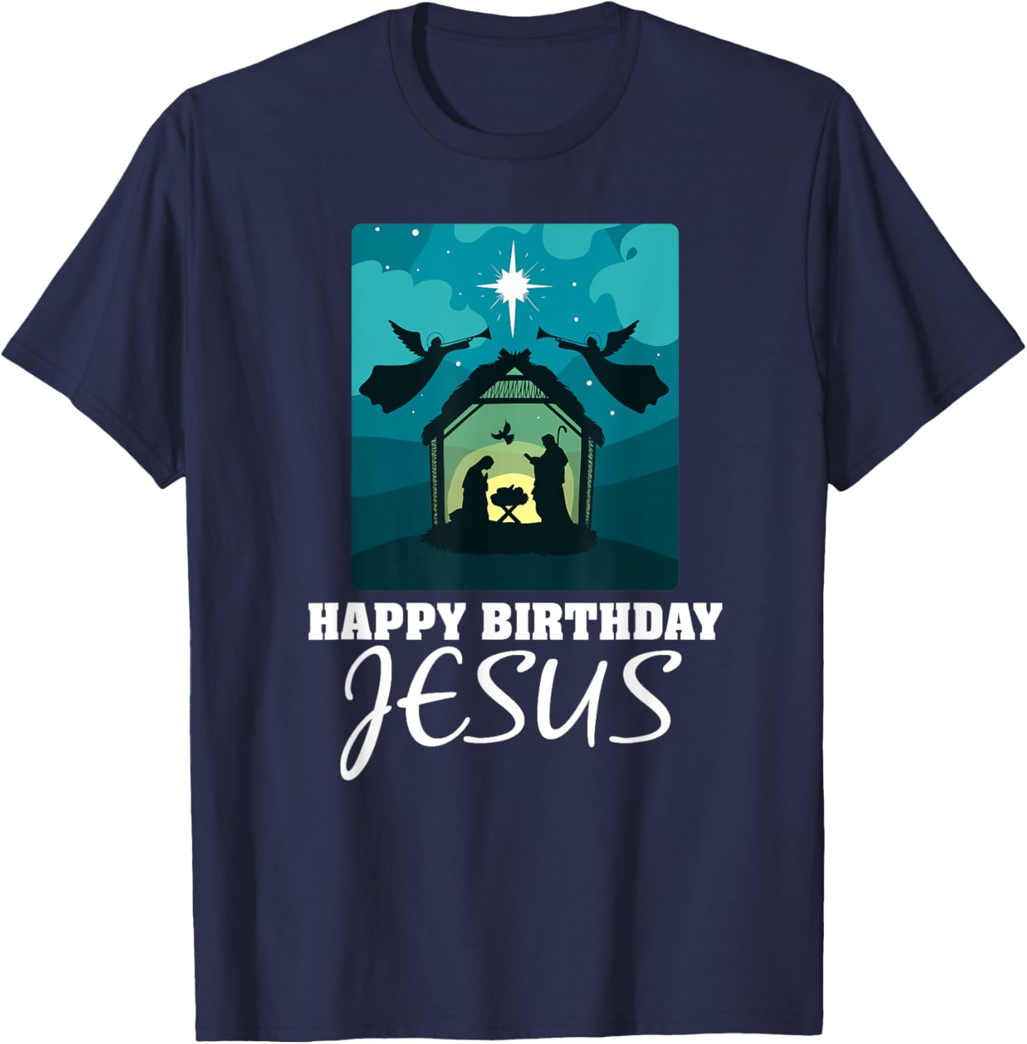 Happy Birthday Jesus - Christmas Advent Nativity Scene North T-Shirt - T-Shirt | Navy