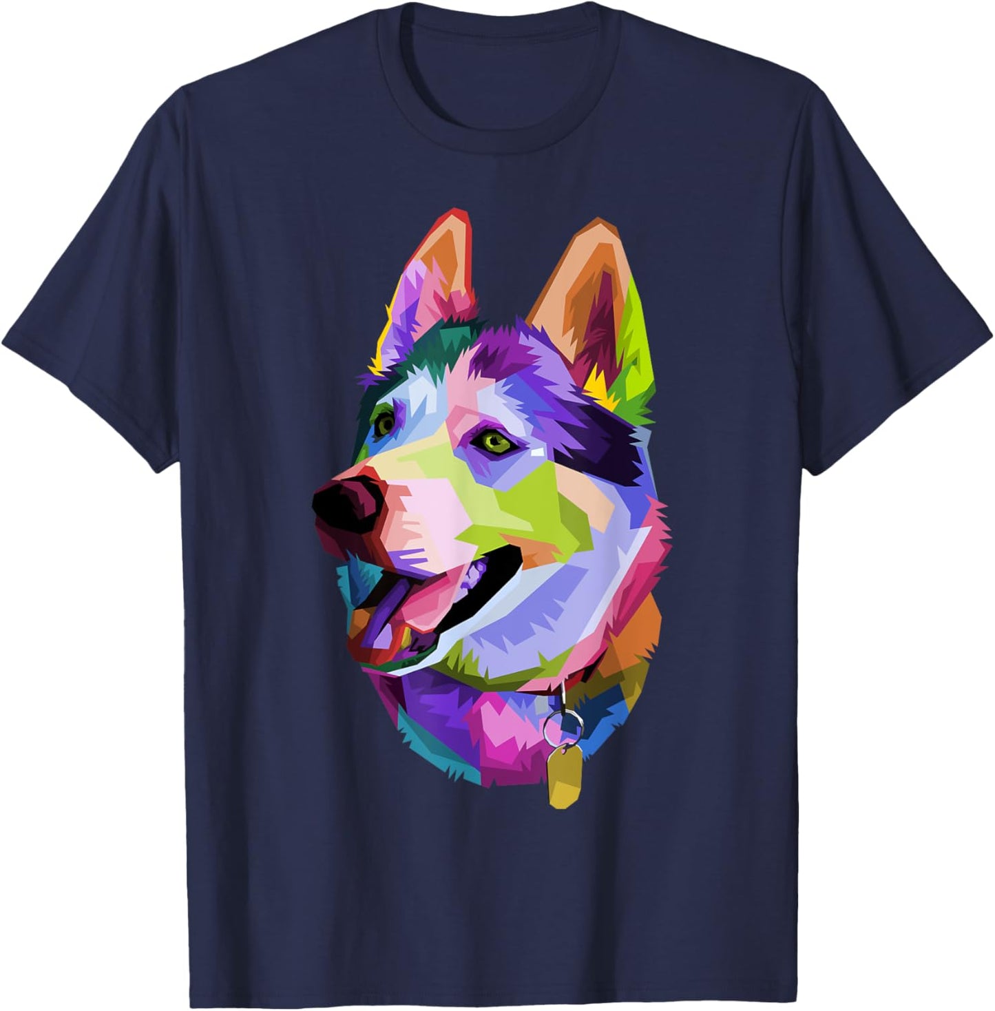 Huskie Colorful Pop Art Portrait For Dog Owners Chukcha Sibe Men Women Girls Kids T-Shirt - T-Shirt | Navy
