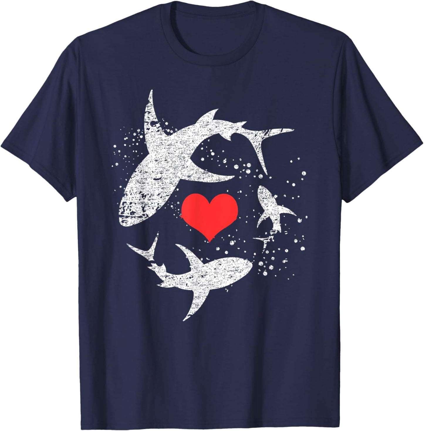 Vintage Shark Silhouette Hammerhead Shark Tiger Shark Heart T-Shirt - T-Shirt | Navy