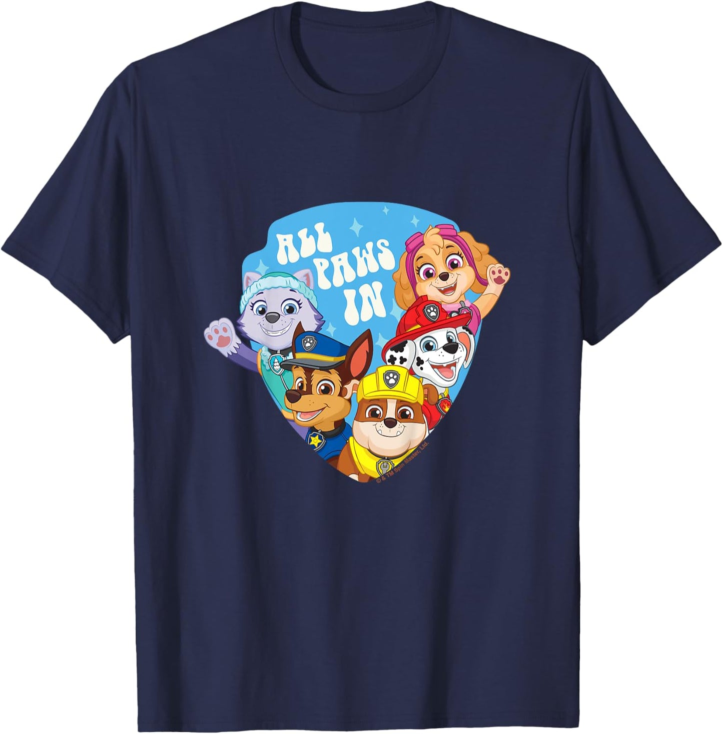 Kids PAW Patrol All Paws In Shield Emblem Group Shot T-Shirt - T-Shirt | Navy