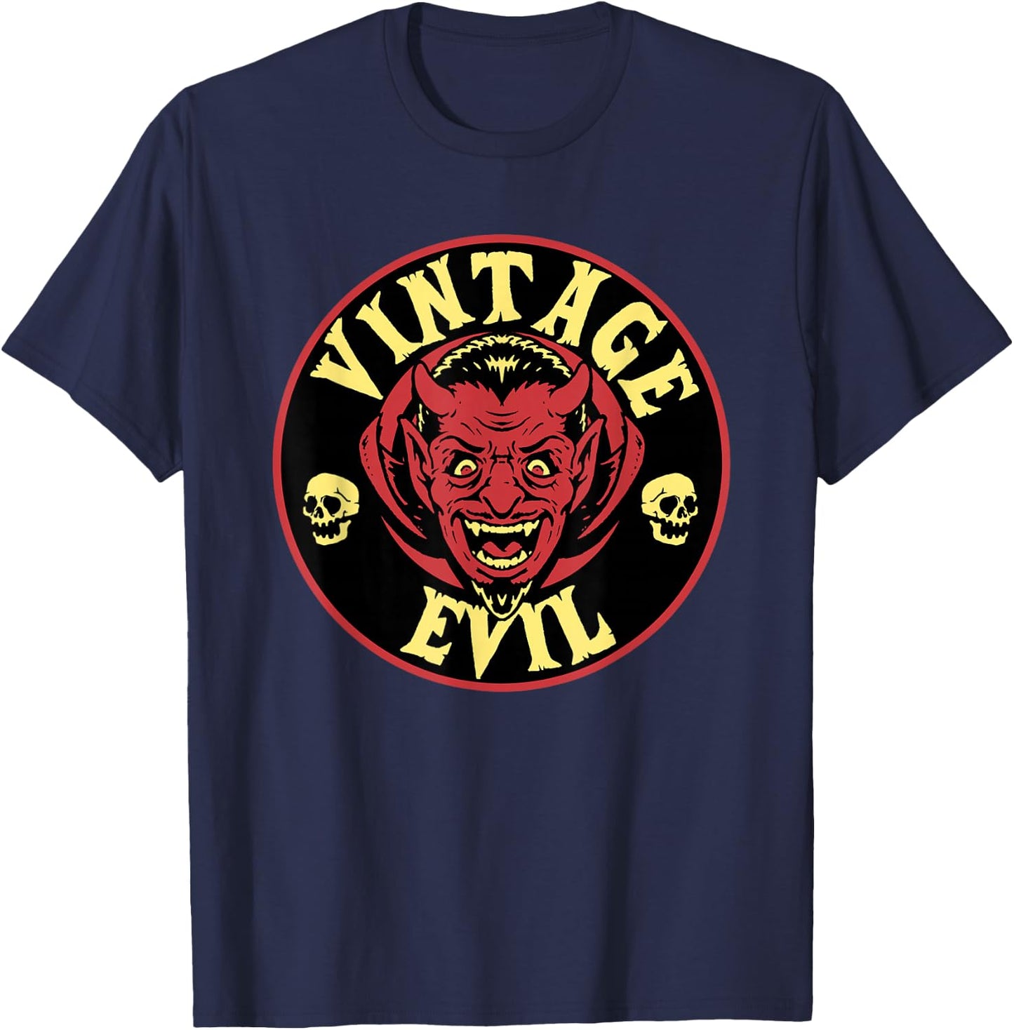 Vintage Evil Retro Halloween Horror Punk Rock Devil T-Shirt - T-Shirt | Navy