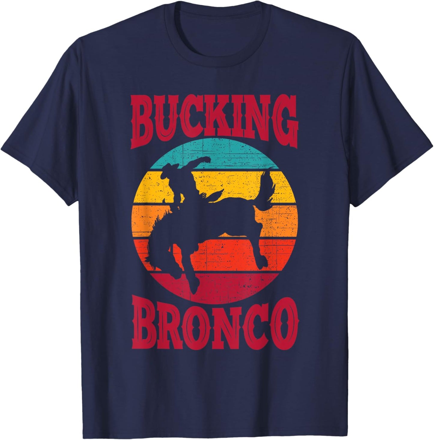 Rodeo Bucking Bronco Horse Vintage Retro Style T-Shirt - T-Shirt | Navy
