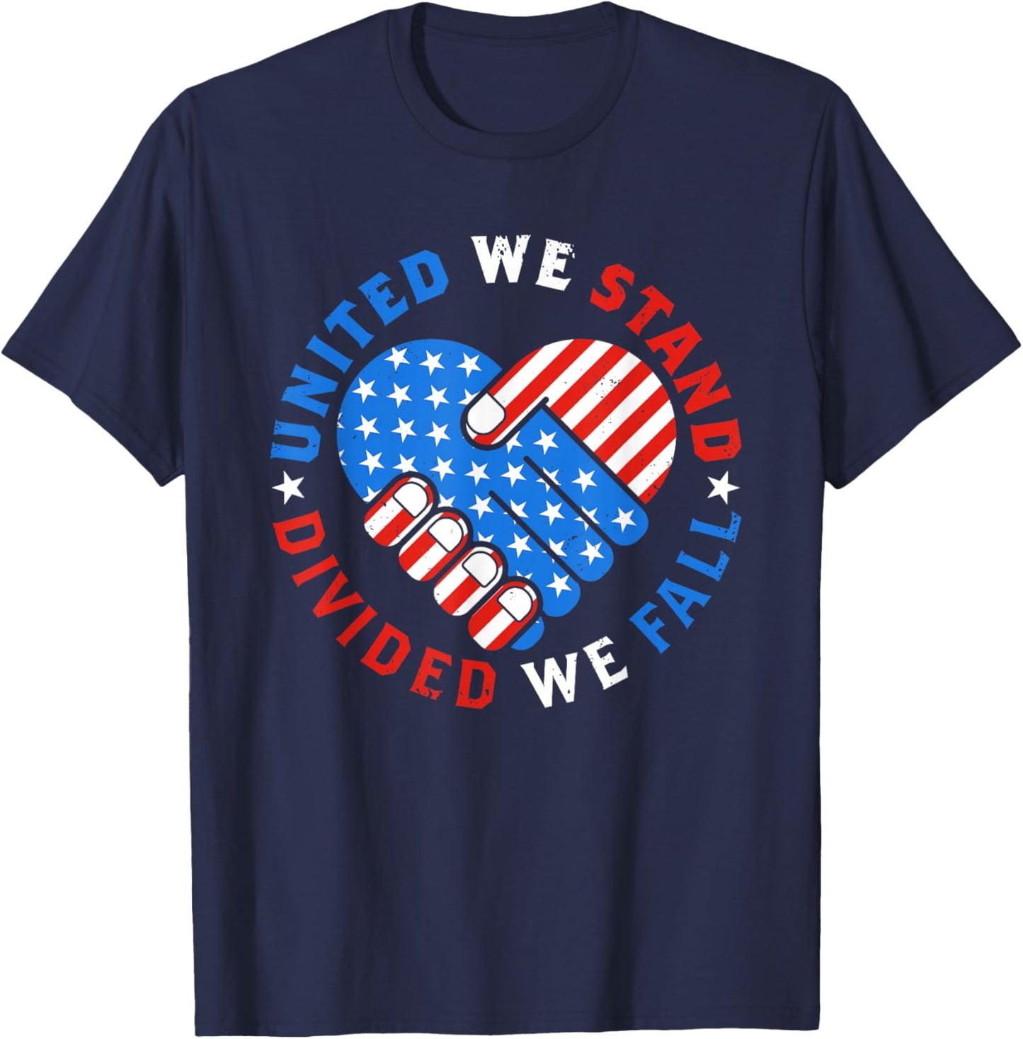 United We Stand Divided We Fall US American Flag Support T-Shirt - T-Shirt | Navy