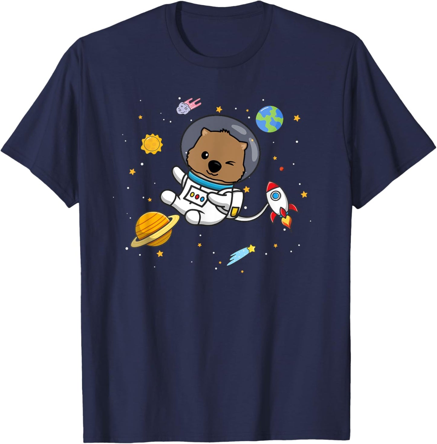 Cute Kawaii Kids Space Australian Animal Lover Wombat T-Shirt - T-Shirt | Navy