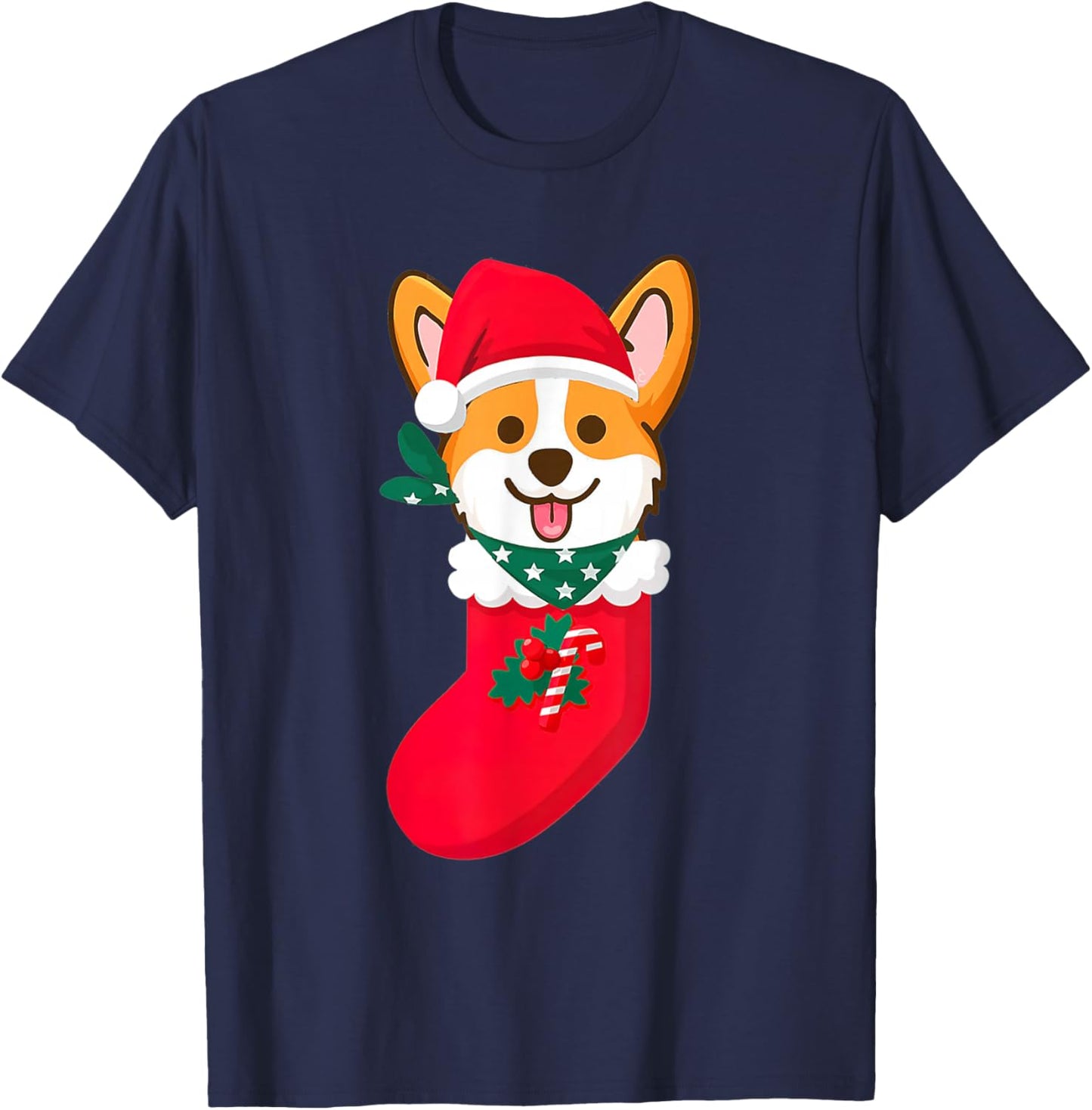 Cute Christmas Corgi Surprise Sift In The Sock Corgi Xmas T-Shirt - T-Shirt | Navy