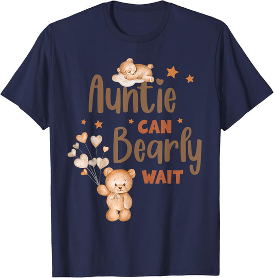 Auntie Can Bearly Wait Funny Gender Reveal 2025 Pregnant T-Shirt - T-Shirt | Navy