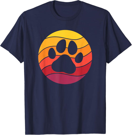Dog Paw Retro Style Vintage T-Shirt - T-Shirt | Navy