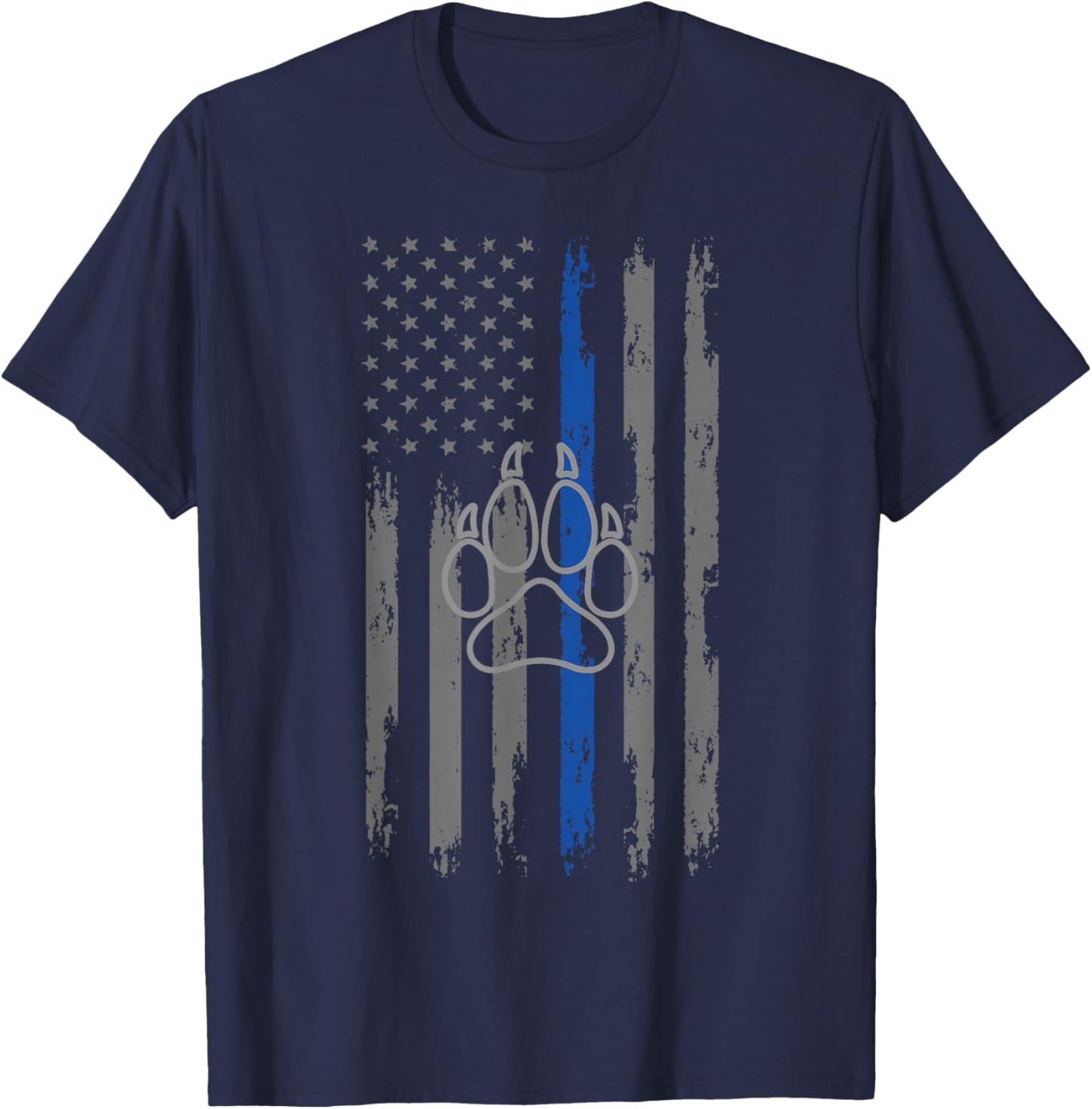 Police Flag with Dog Paw Print K9 T-Shirt - T-Shirt | Navy