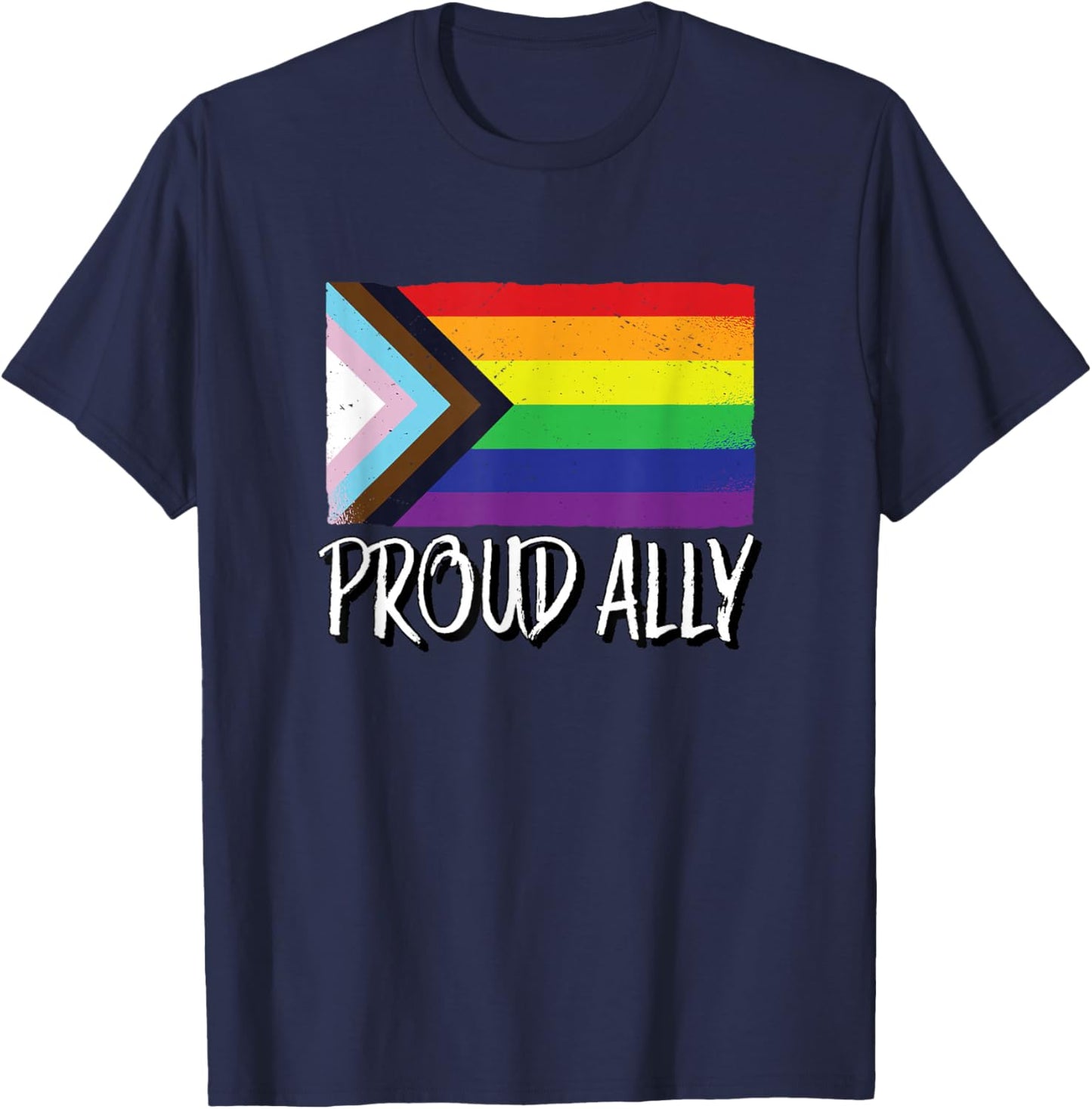 Proud Ally | Gay Pride Month LGTBQ Black Pride Flag T-Shirt - T-Shirt | Navy