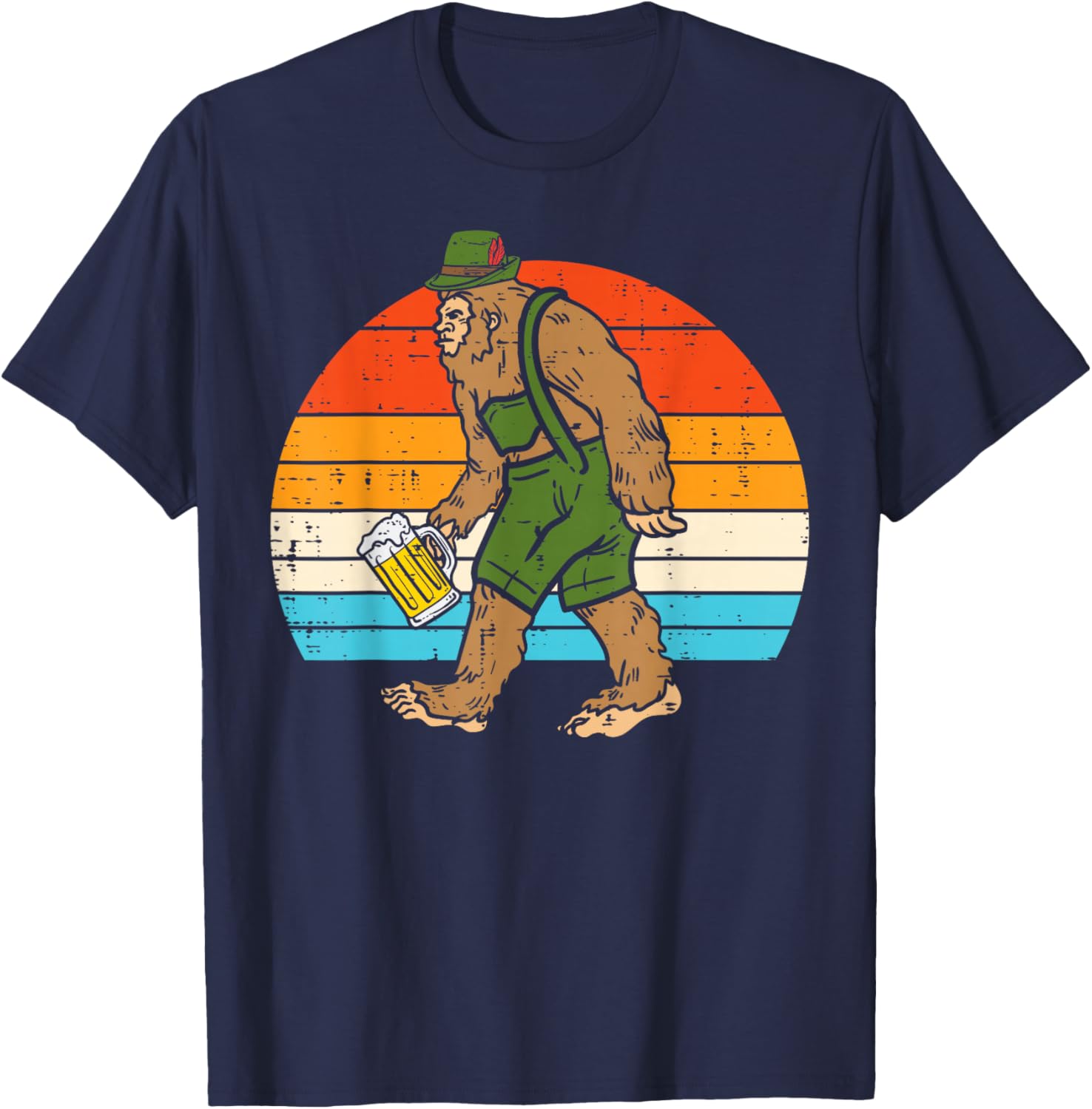 Bavarian Bigfoot Lederhosen Retro Sasquatch Oktoberfest Men T-Shirt - T-Shirt | Navy