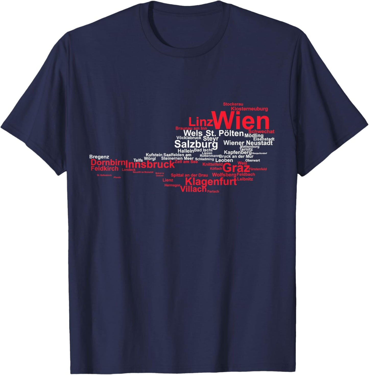 Austria Map Flag Silhouette Cities Holiday Travel Vienna T-Shirt - T-Shirt | Navy