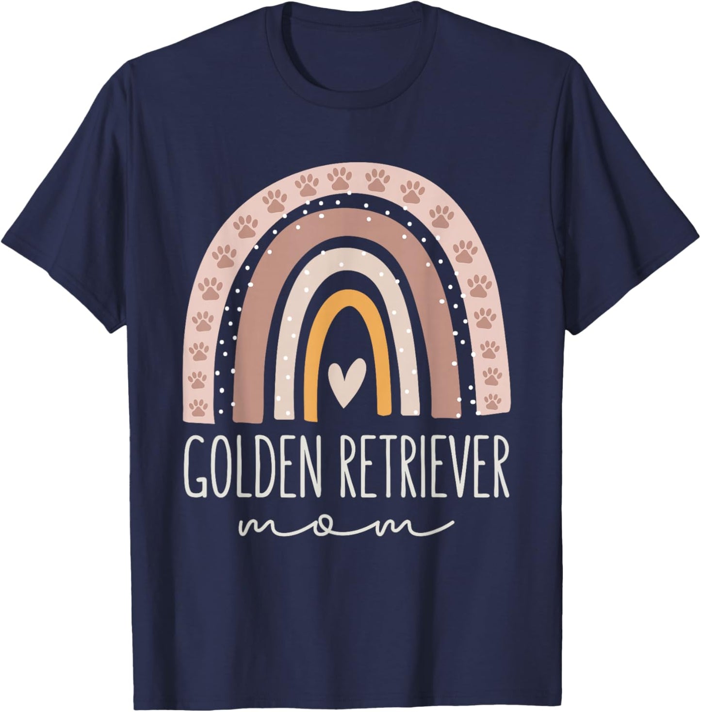 Golden Retriever Mom Cute Rainbow Paw Dog Mom T-Shirt - T-Shirt | Navy