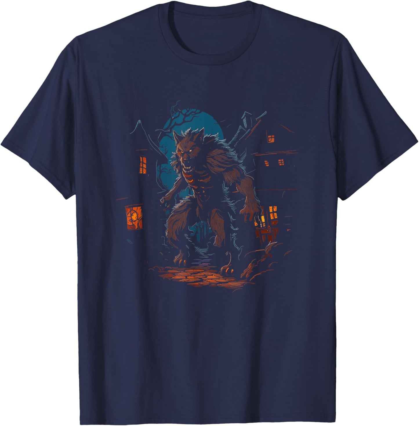 Werewolf - Vintage Spooky Scary Werewolf Halloween Costume T-Shirt - T-Shirt | Navy