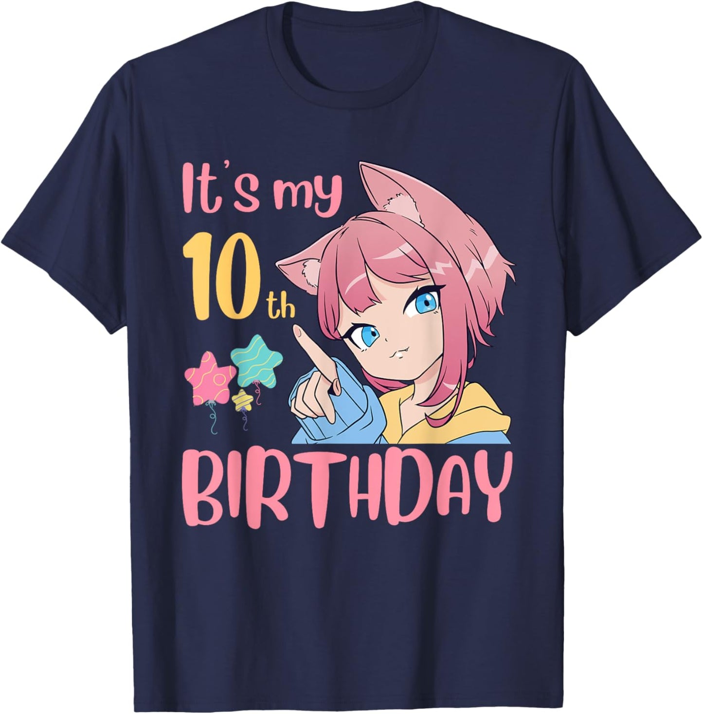 It's My 10th Birthday Anime Birthday Girl 10 Years Old Bday T-Shirt - T-Shirt | Navy
