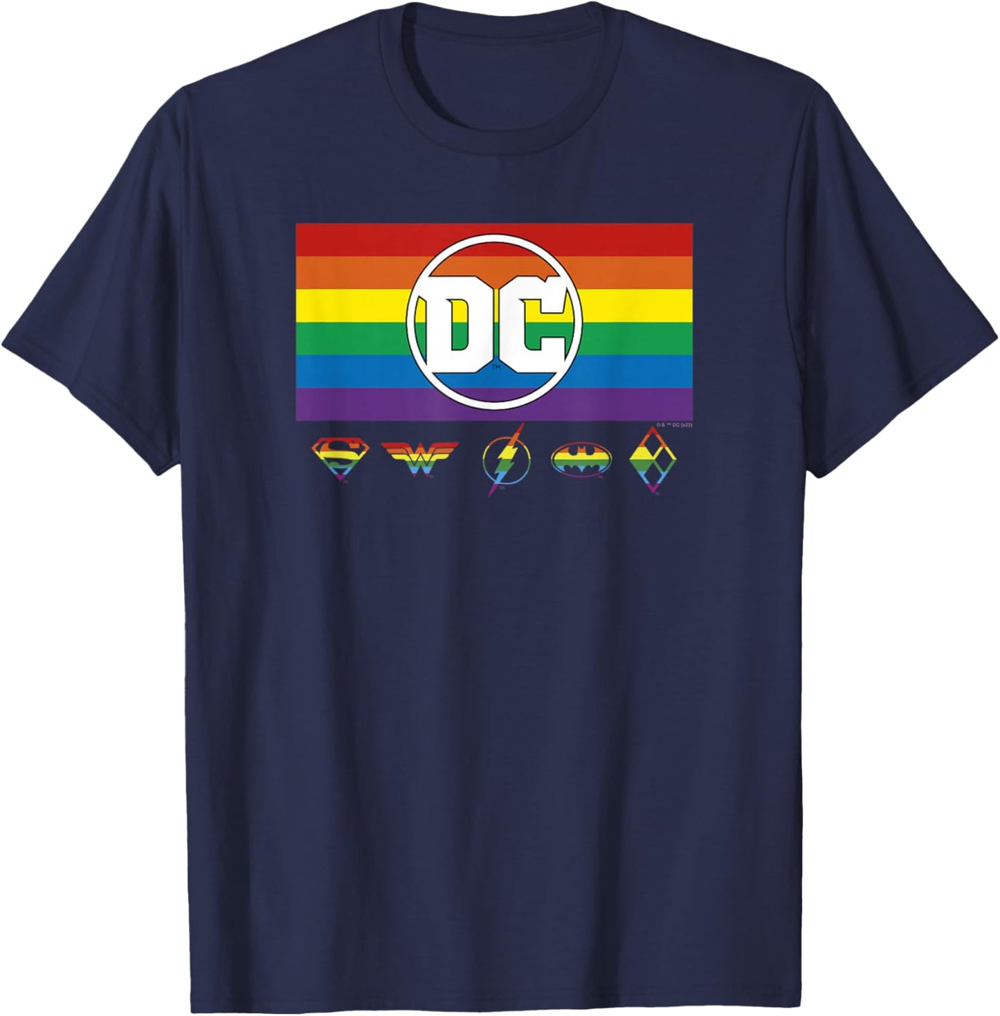 DC Comics Pride Justice League Rainbow Logo Lineup T-Shirt - T-Shirt | Navy